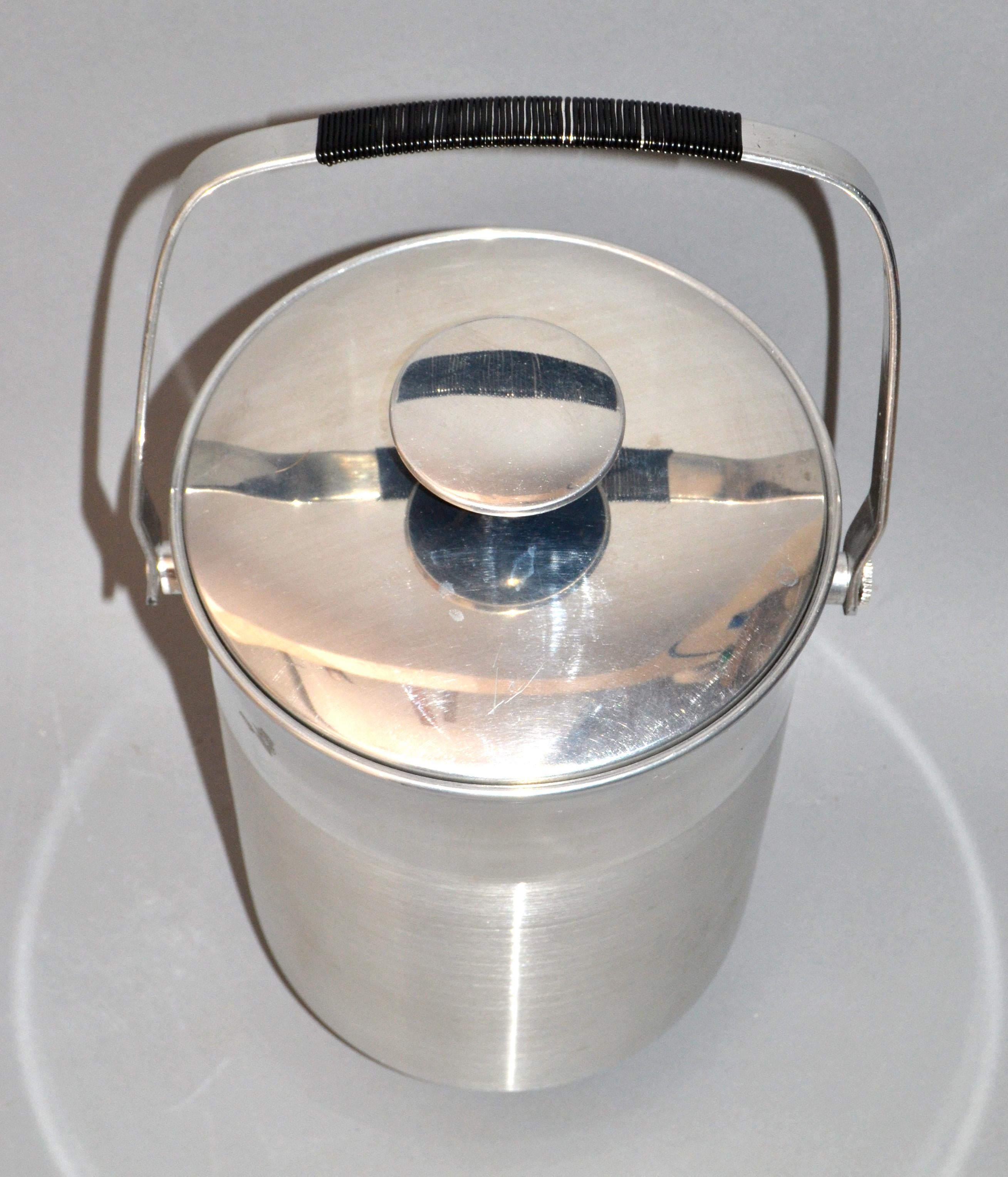 Mid-Century Modern Italian Steel Black Bakelite Lidded Wine Cooler Objets D'arts Ice Bucket Vessel For Sale