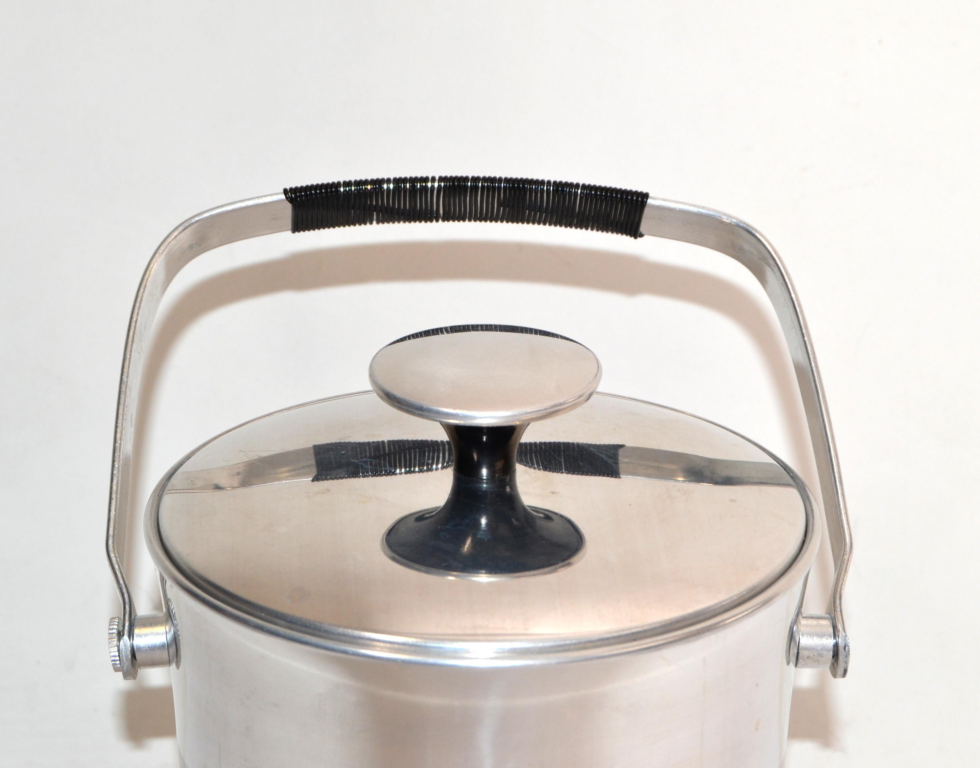 Mid-20th Century Italian Steel Black Bakelite Lidded Wine Cooler Objets D'arts Ice Bucket Vessel For Sale