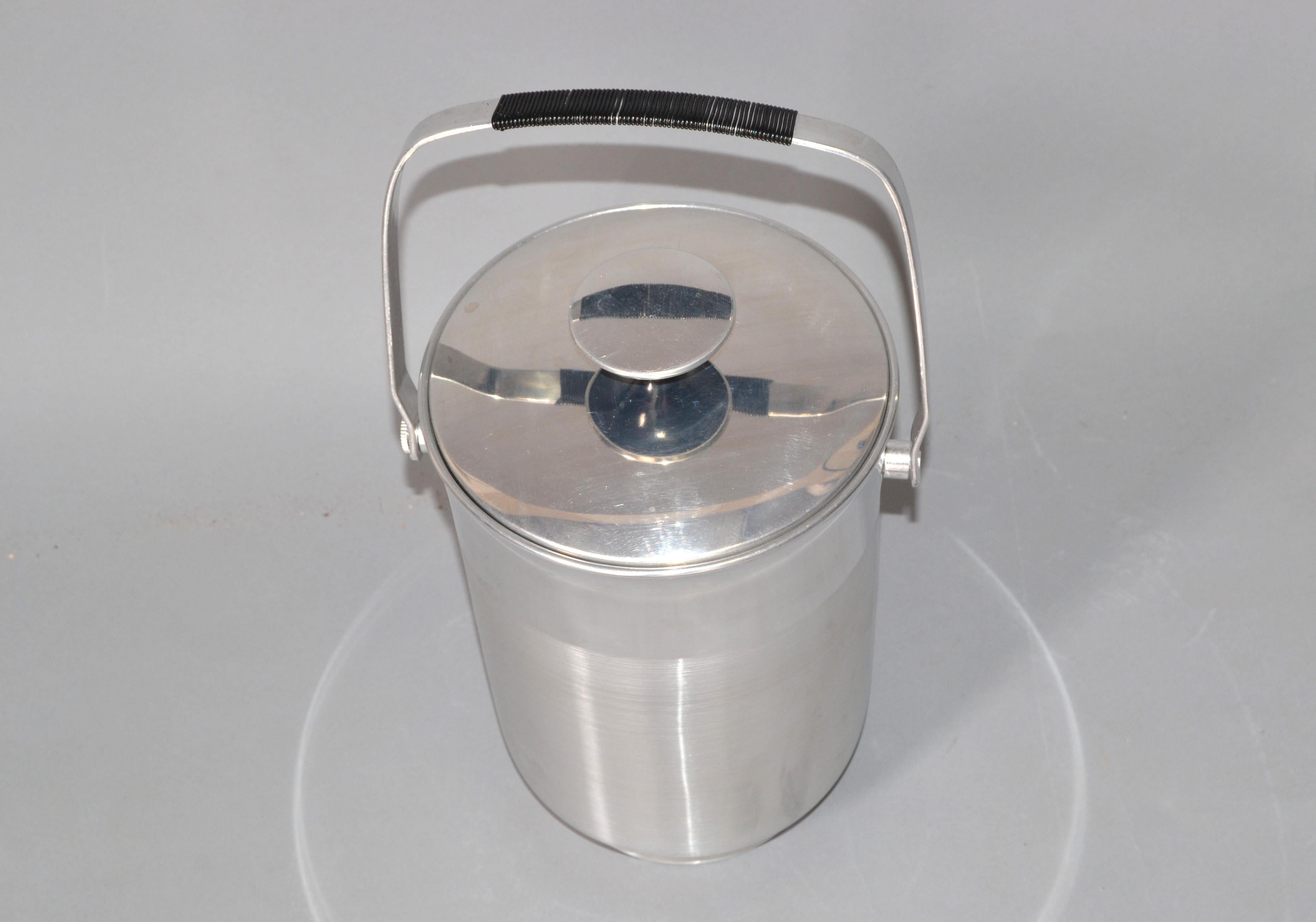 Italian Steel Black Bakelite Lidded Wine Cooler Objets D'arts Ice Bucket Vessel For Sale 2