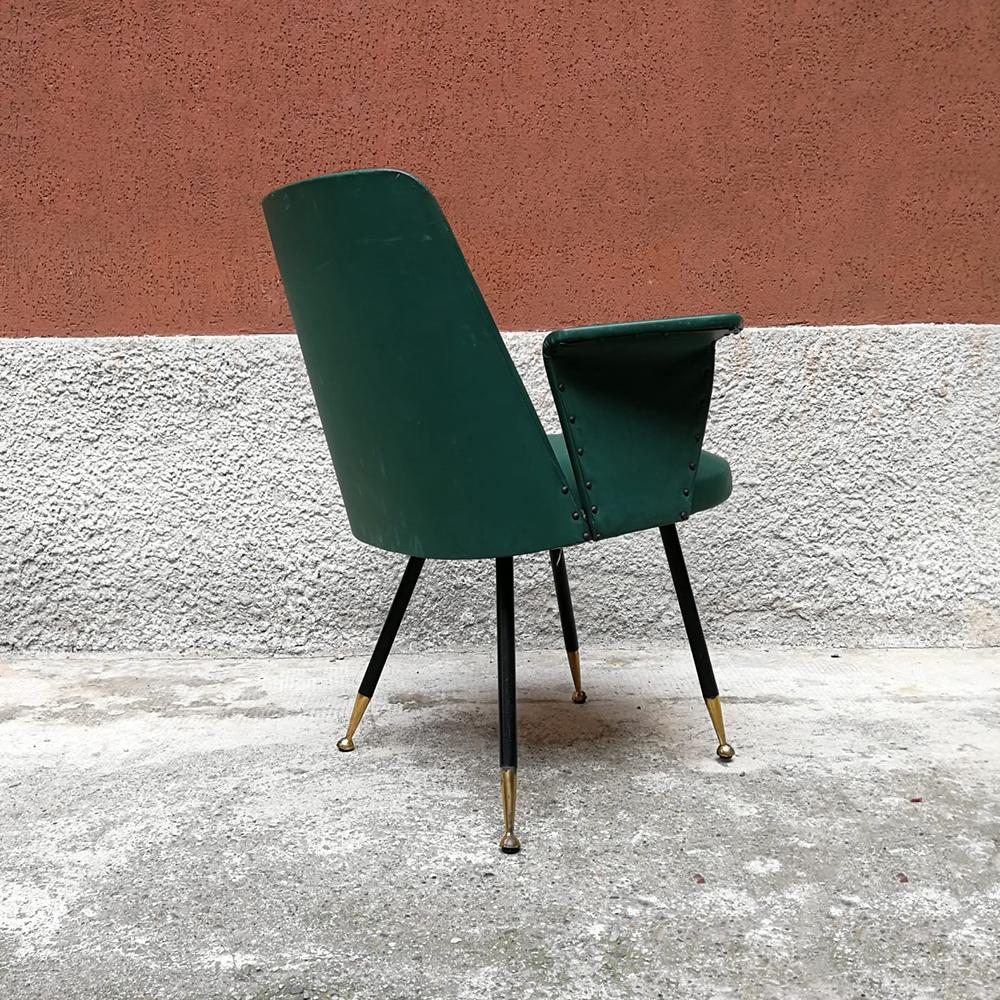 Italian Steel, Brass and Green Faux Leather Armchair, 1950s In Good Condition In MIlano, IT