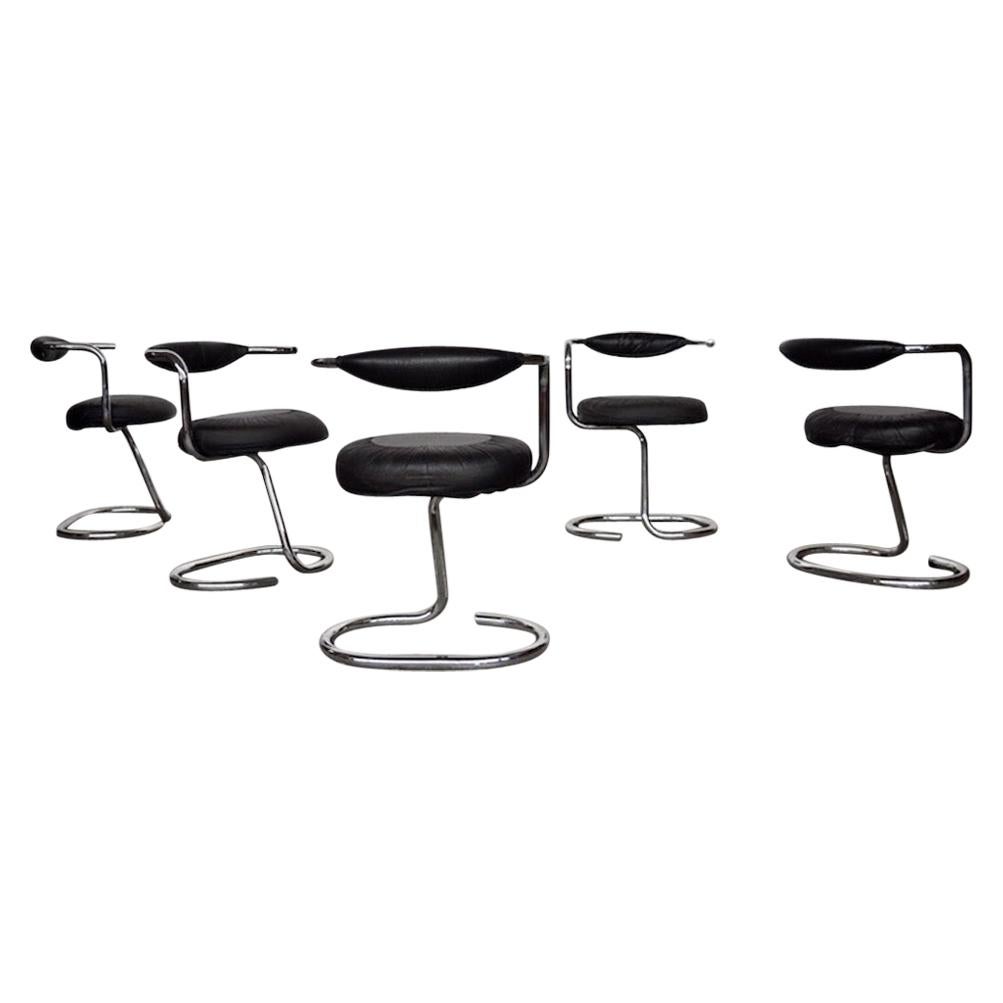 Italian Steel Cobra Dining Chairs by Giotto Stoppino for Kartell, 1970s, Set 5 For Sale