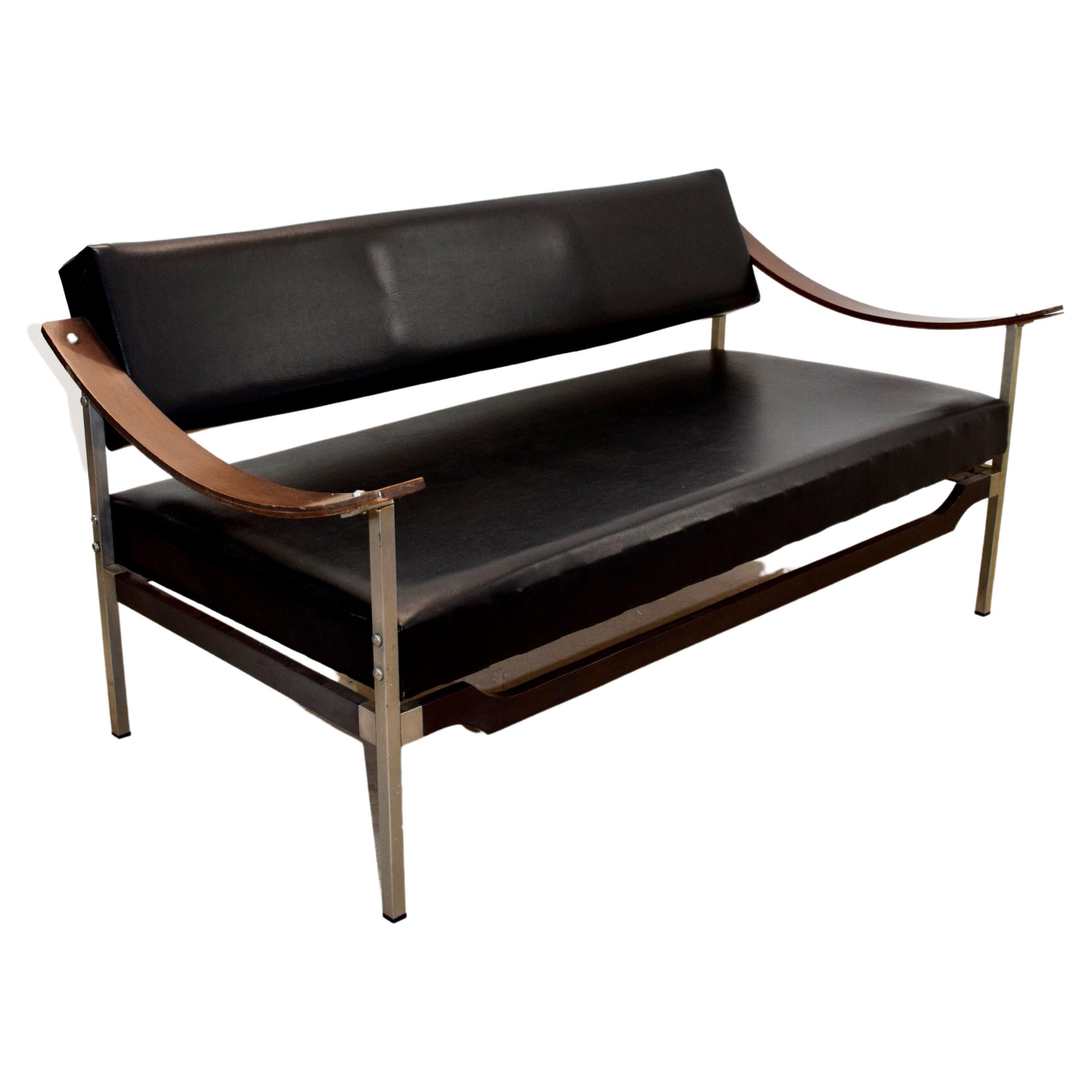 Italian Steel, Curved Plywood & Rosewood Sofa, 1960s