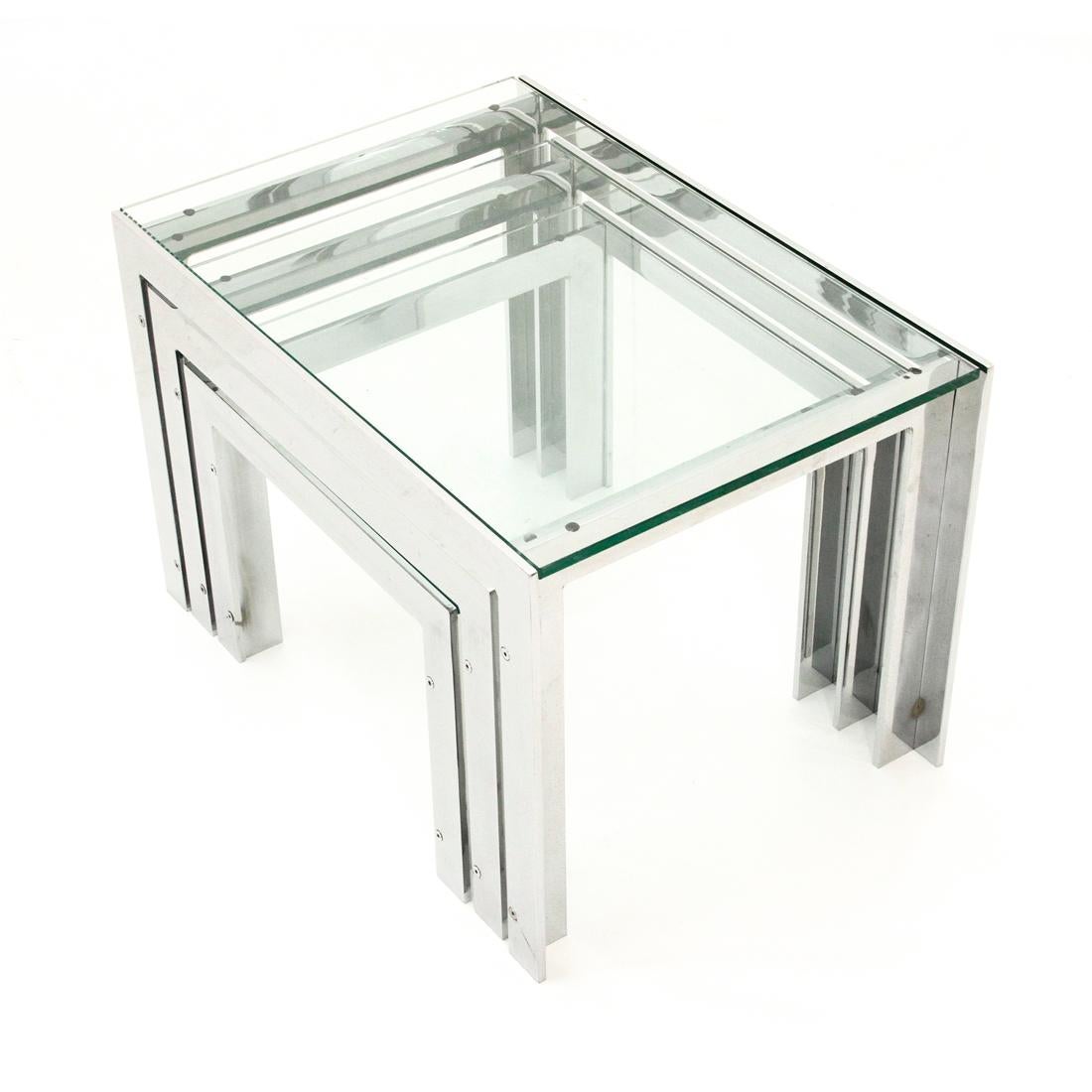 Mid-Century Modern Italian Steel and Glass Nesting Tables by Alberto Rosselli for Saporiti, 1970s