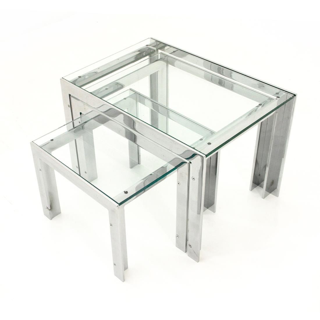 Italian Steel and Glass Nesting Tables by Alberto Rosselli for Saporiti, 1970s In Good Condition In Savona, IT