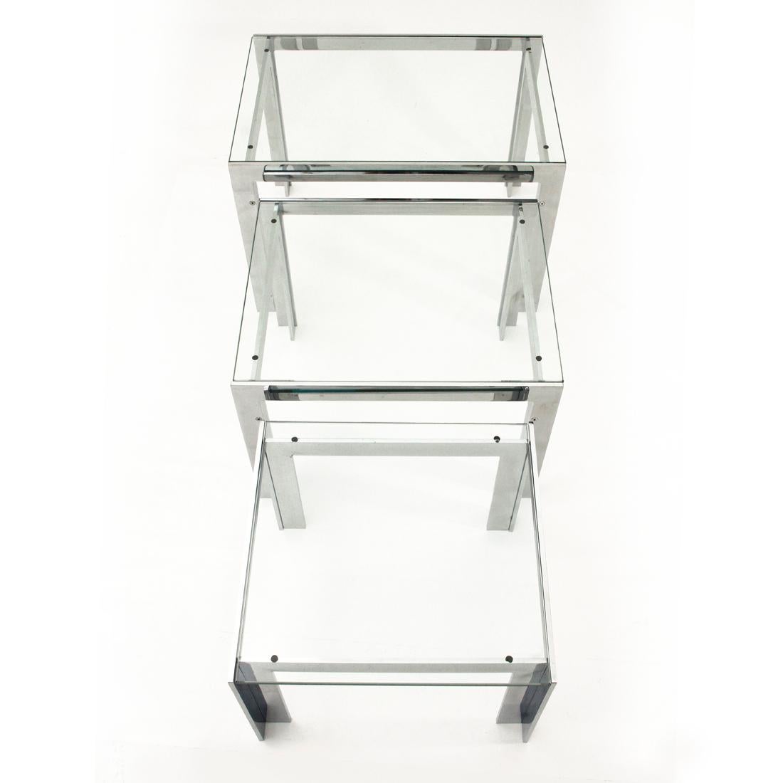 Italian Steel and Glass Nesting Tables by Alberto Rosselli for Saporiti, 1970s 1