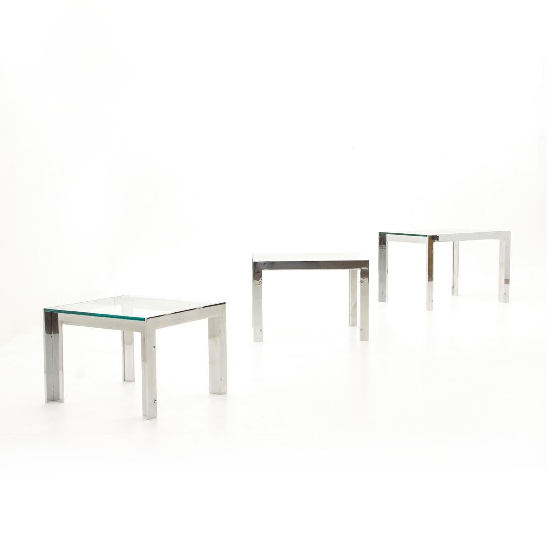 Italian Steel and Glass Nesting Tables by Alberto Rosselli for Saporiti, 1970s 2