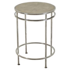 Italian Steel Side Table with Shagreen Covered Top and Circular Stretchers