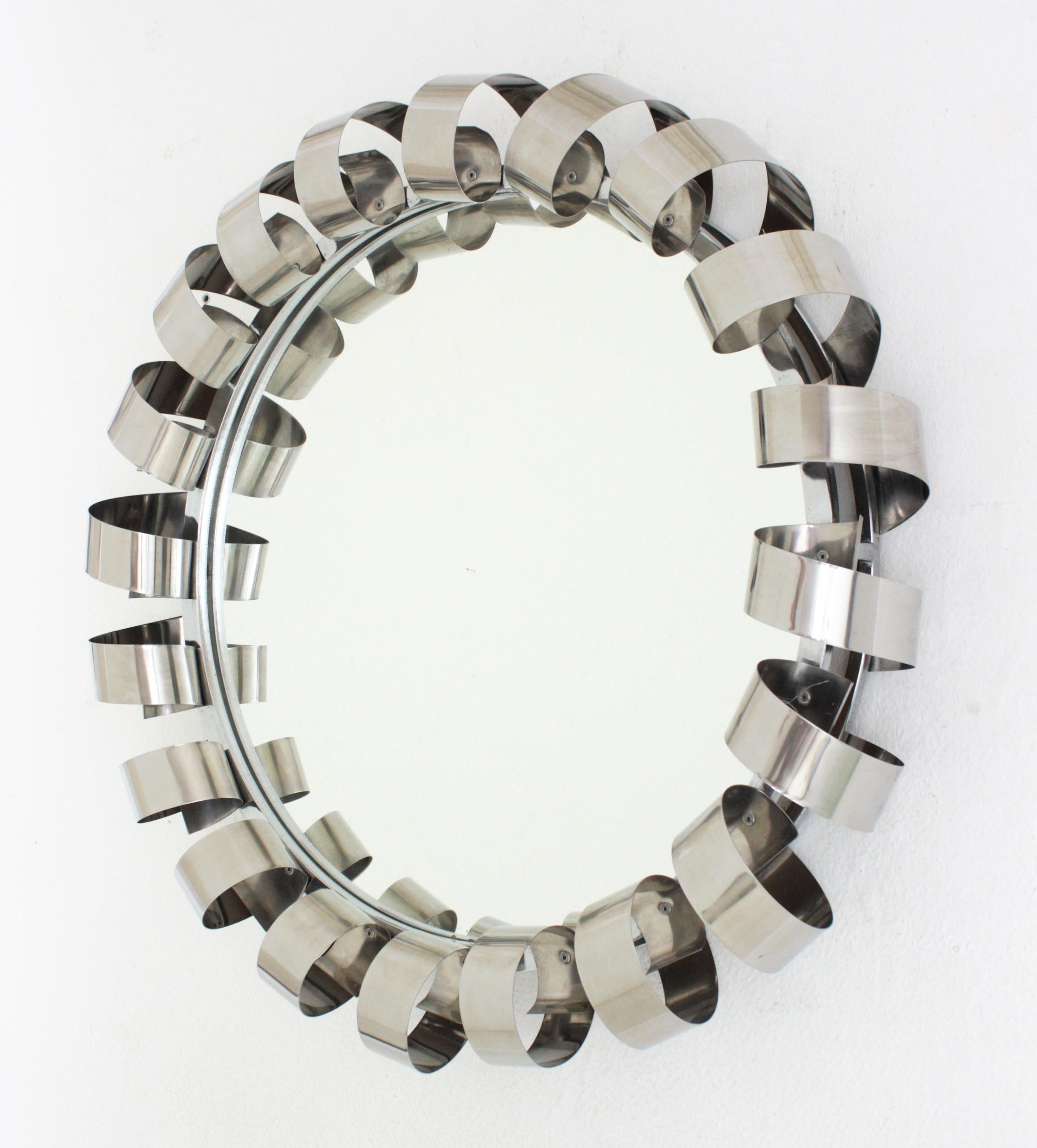 Italian Mid Century Spiral Backlit Wall Mirror in Steel For Sale 4