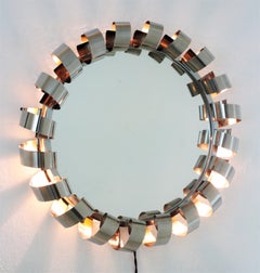 Italian Backlit Mirror with Spiral Frame in Steel, 1970