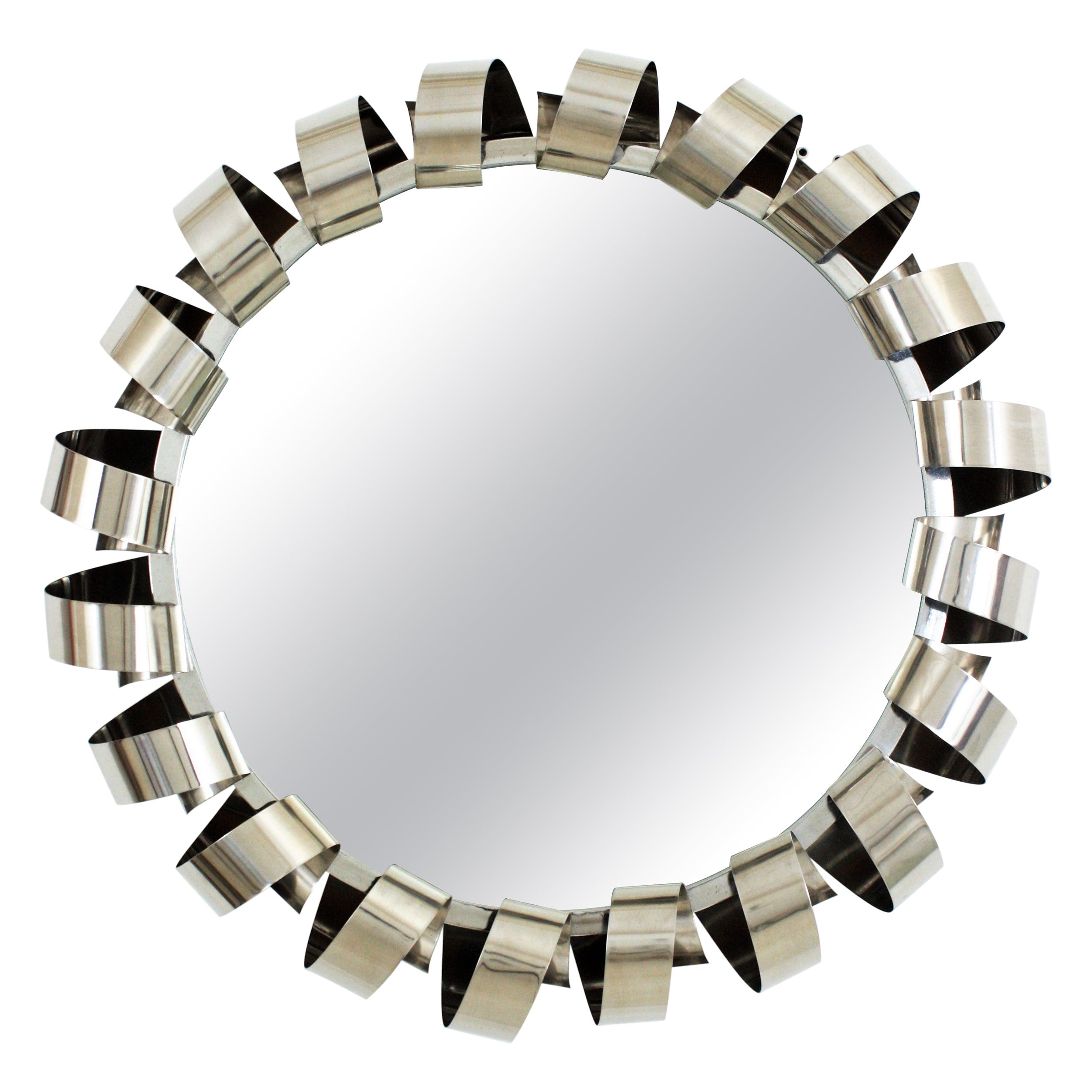 Italian Mid Century Spiral Backlit Wall Mirror in Steel