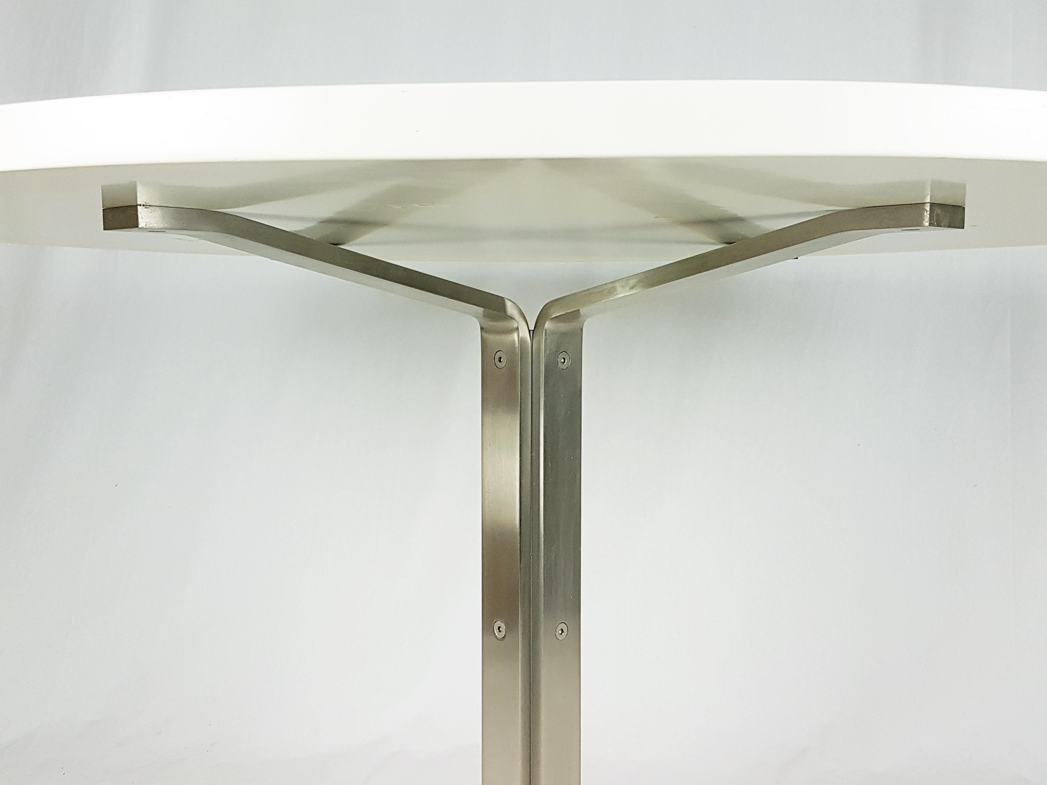 Space Age Italian Steel and White Wooden 1970s Round Table by G. Moscatelli for Formanova