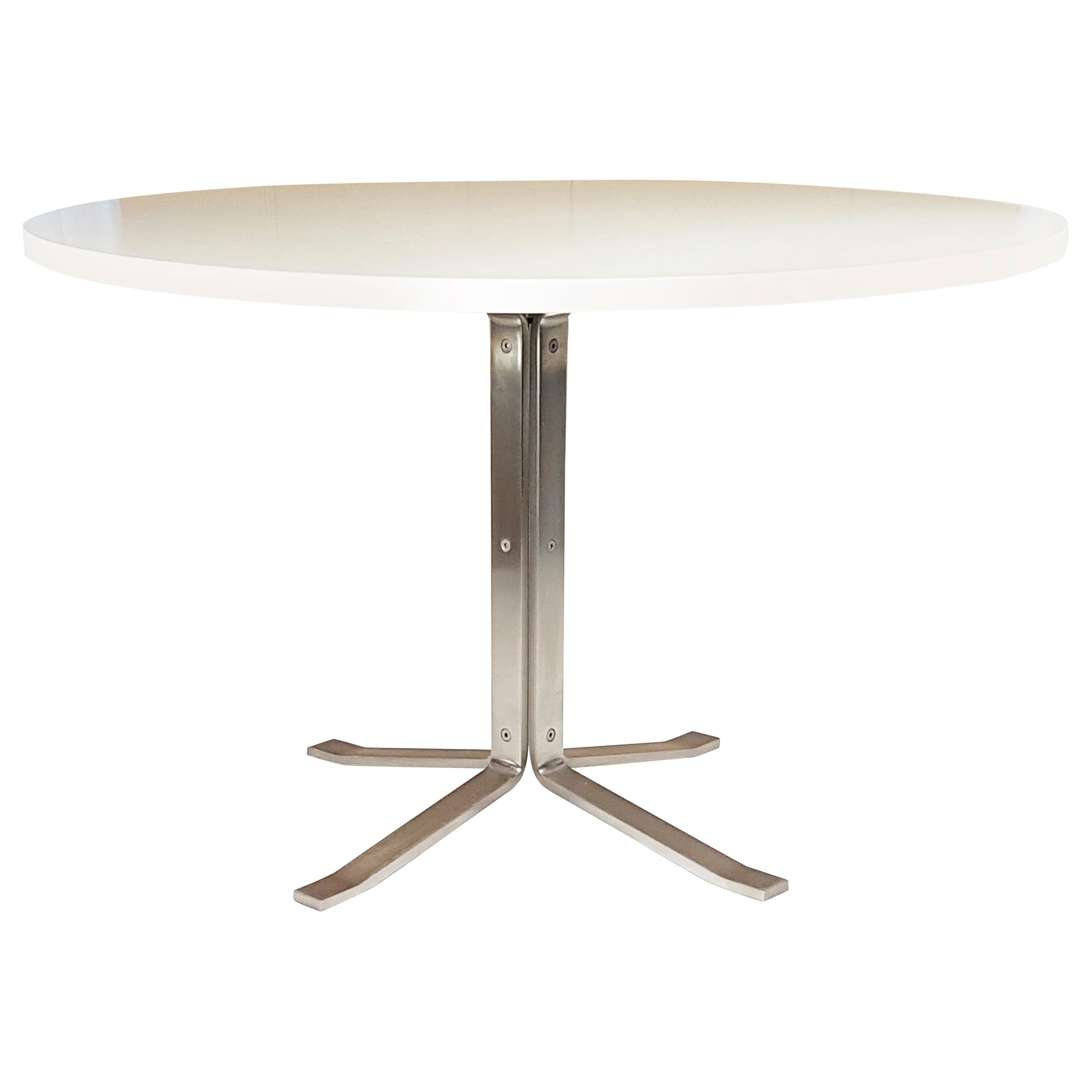 Italian Steel and White Wooden 1970s Round Table by G. Moscatelli for Formanova