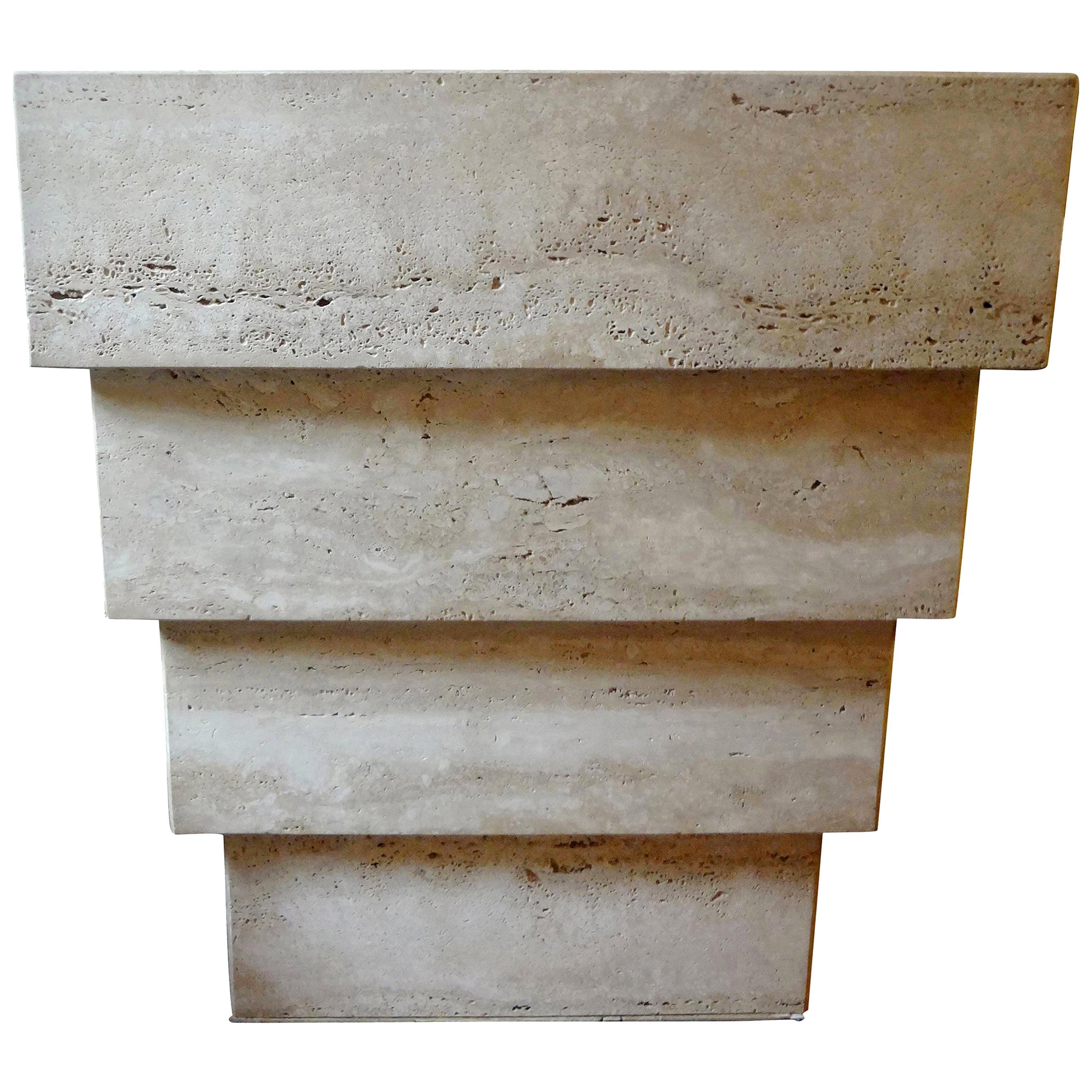 Italian Stepped Travertine Pedestal or Table Base After Angelo Mangiarotti