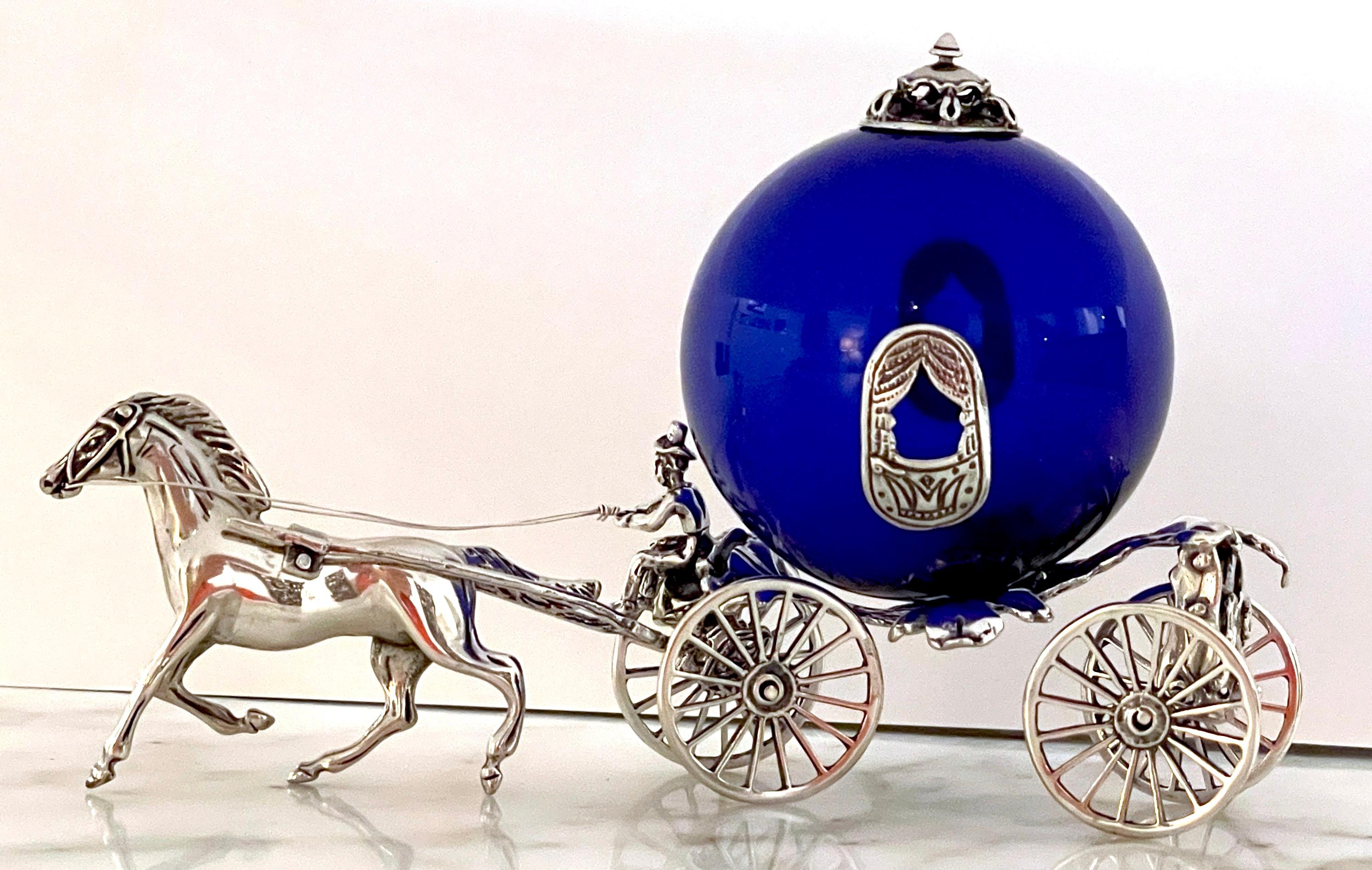 Italian Sterling and Cobalt Murano Glass Fantasy Model of a Horse & Carriage For Sale 6