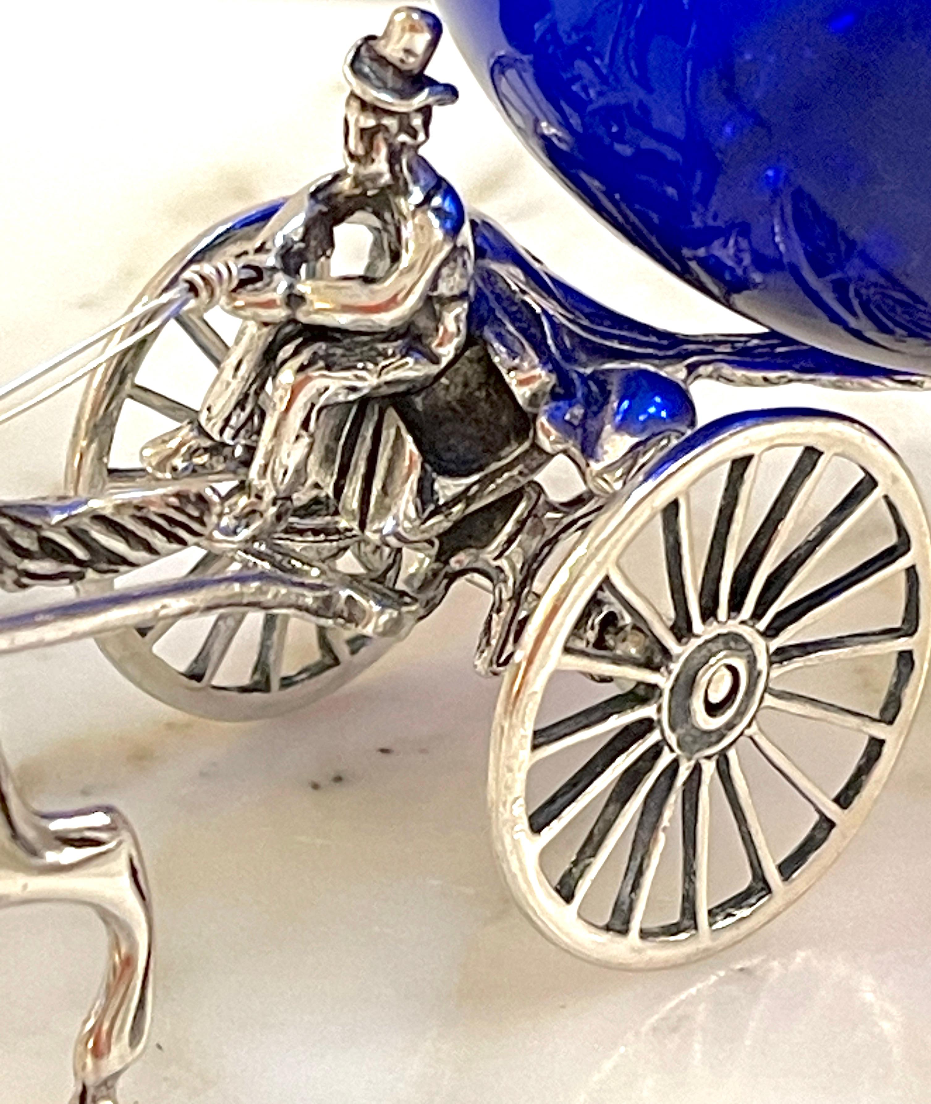 Cast Italian Sterling and Cobalt Murano Glass Fantasy Model of a Horse & Carriage For Sale