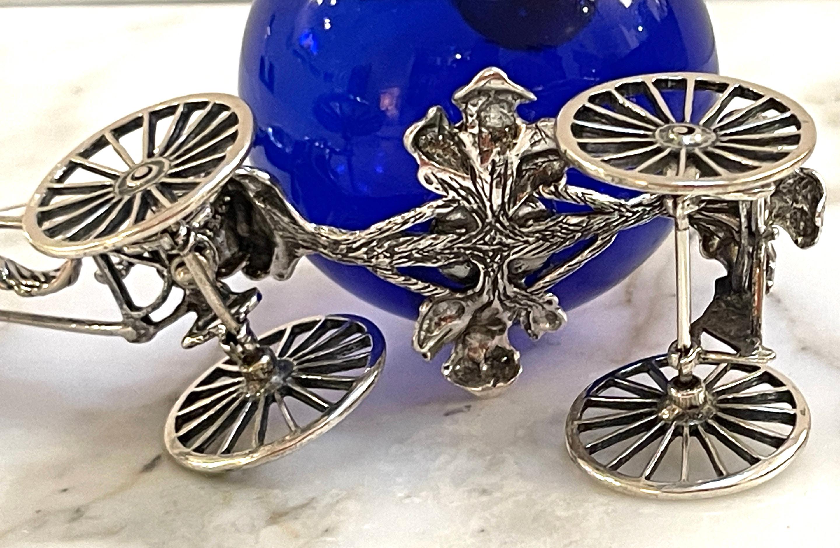 20th Century Italian Sterling and Cobalt Murano Glass Fantasy Model of a Horse & Carriage For Sale