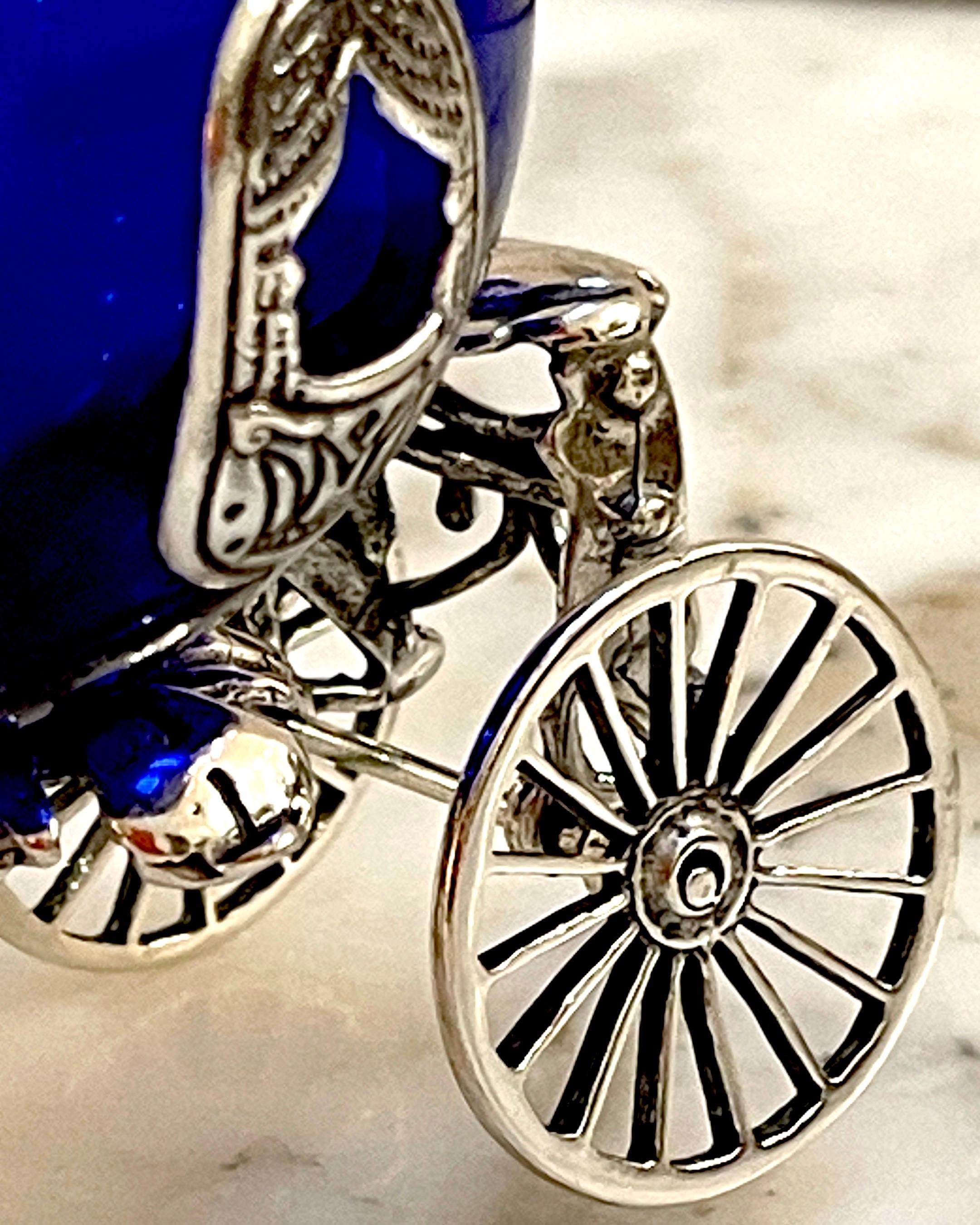 Italian Sterling and Cobalt Murano Glass Fantasy Model of a Horse & Carriage For Sale 1