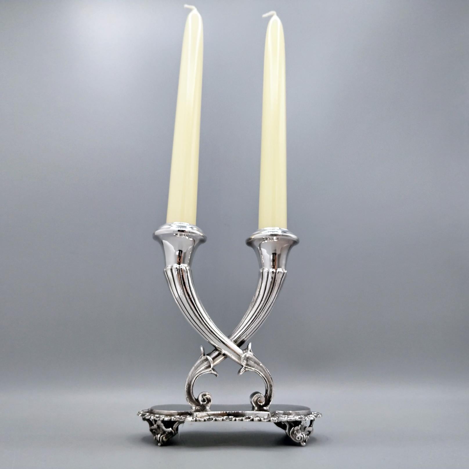 Candelabro italiano de plata de ley de 2 luces en forma de Cornucopia Italian en venta