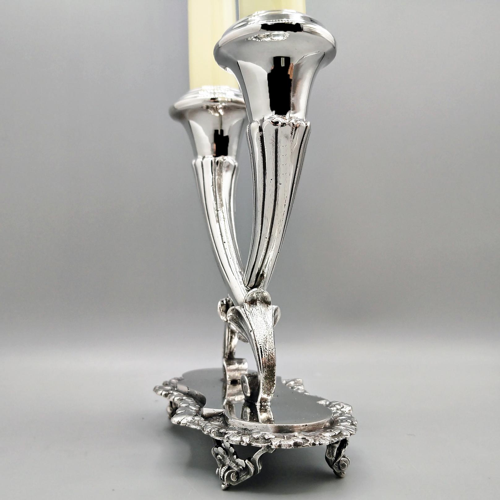 Candelabro italiano de plata de ley de 2 luces en forma de Cornucopia Plata esterlina en venta