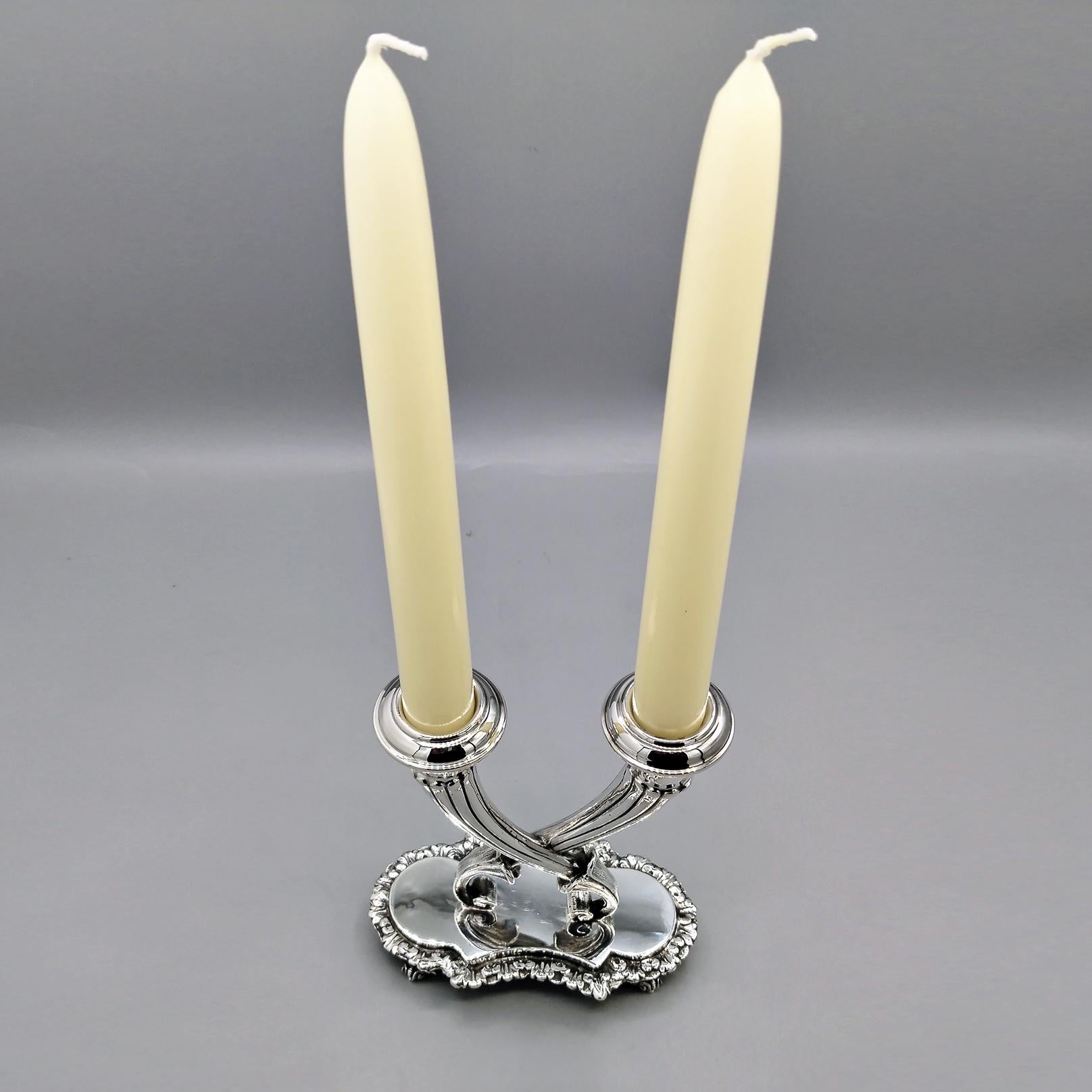 Candelabro italiano de plata de ley de 2 luces en forma de Cornucopia en venta 1