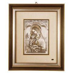 Italian 925 Sterling Silver Madonna and Child Bas-Relief Wall Plaque by Guerrini