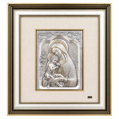 Italian 925 Sterling Silver Madonna and Child Bas-Relief Wall Plaque by Guerrini