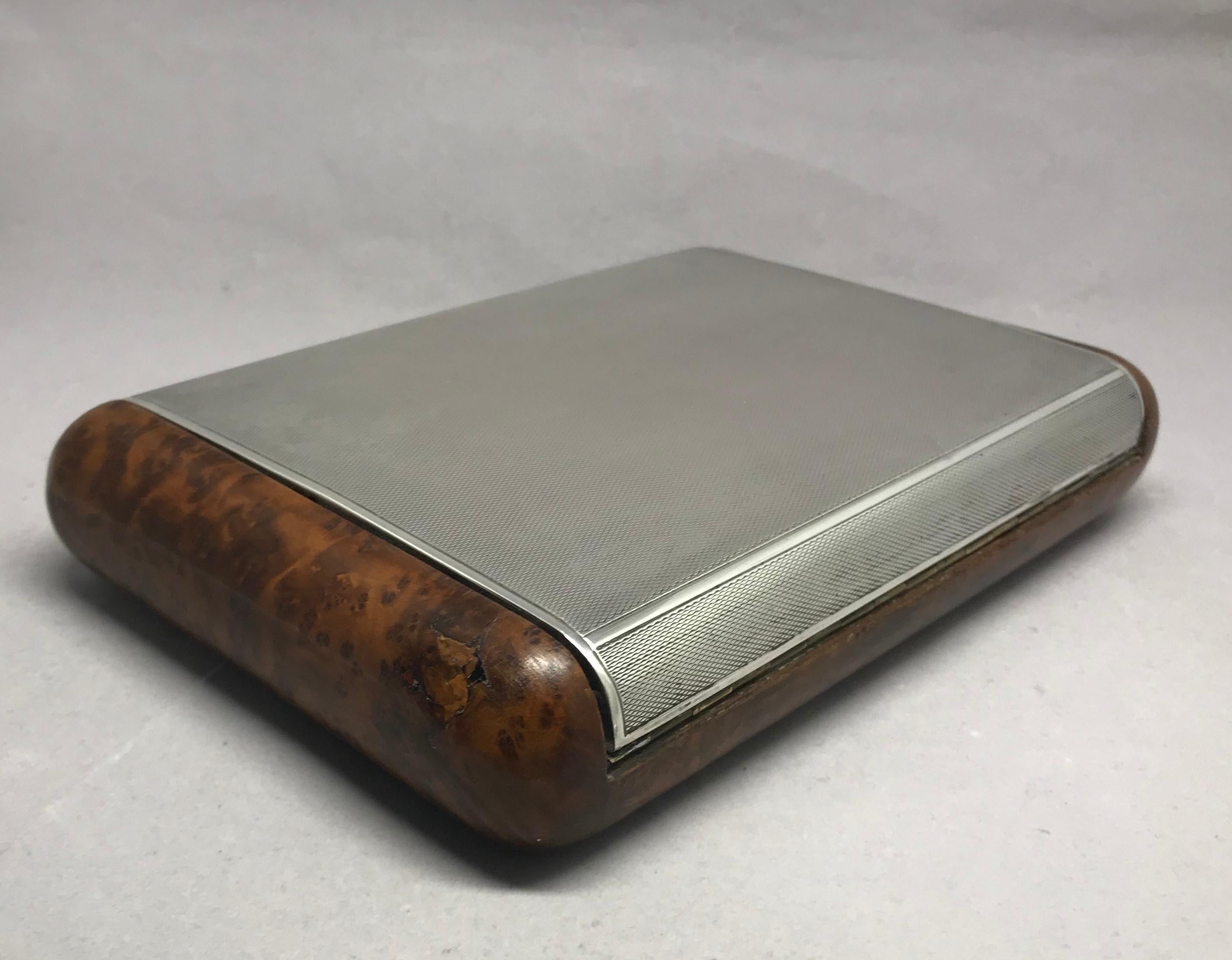 Mid-Century Modern Italian Sterling Silver and Burl Wood Box