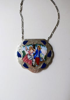 Italian Sterling Silver and Enamel Box Necklace