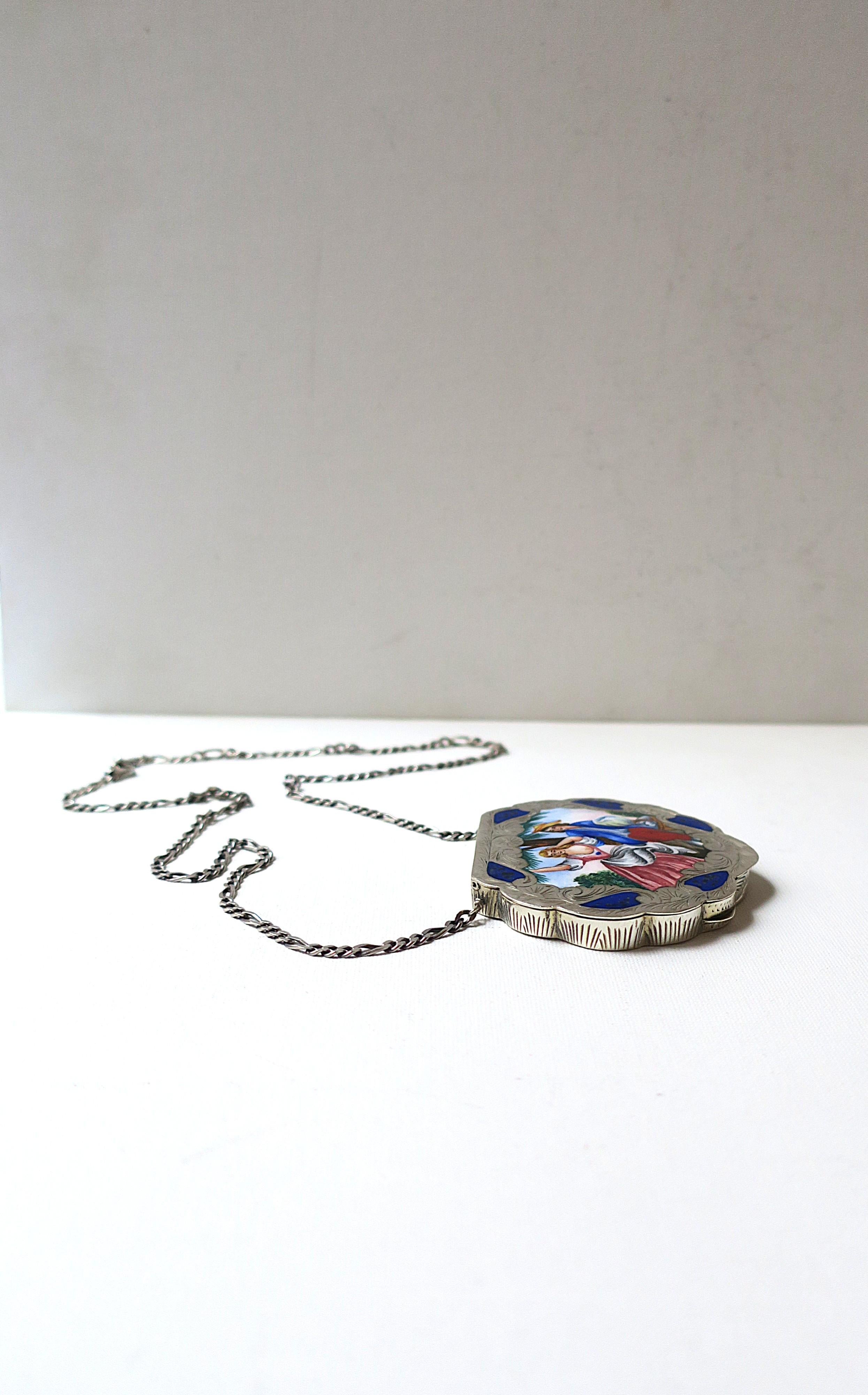 Italian Sterling Silver and Enamel Box Necklace en venta 2