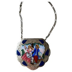Italian Sterling Silver and Enamel Box Necklace