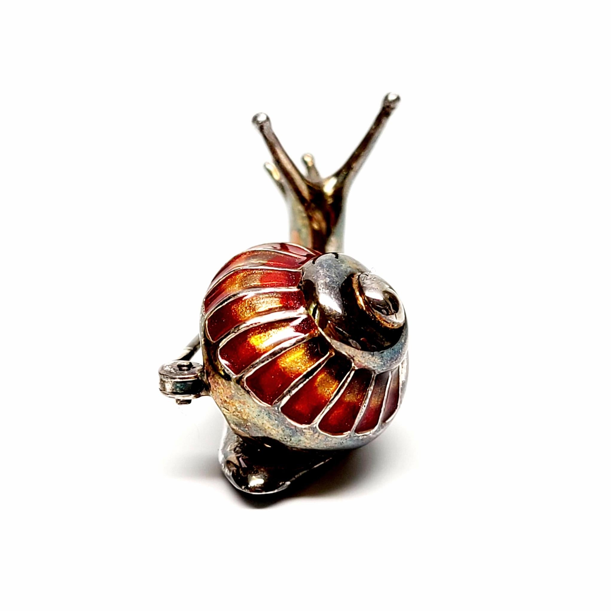 Italian Sterling Silver and Enamel Snail Pin In Good Condition In Washington Depot, CT