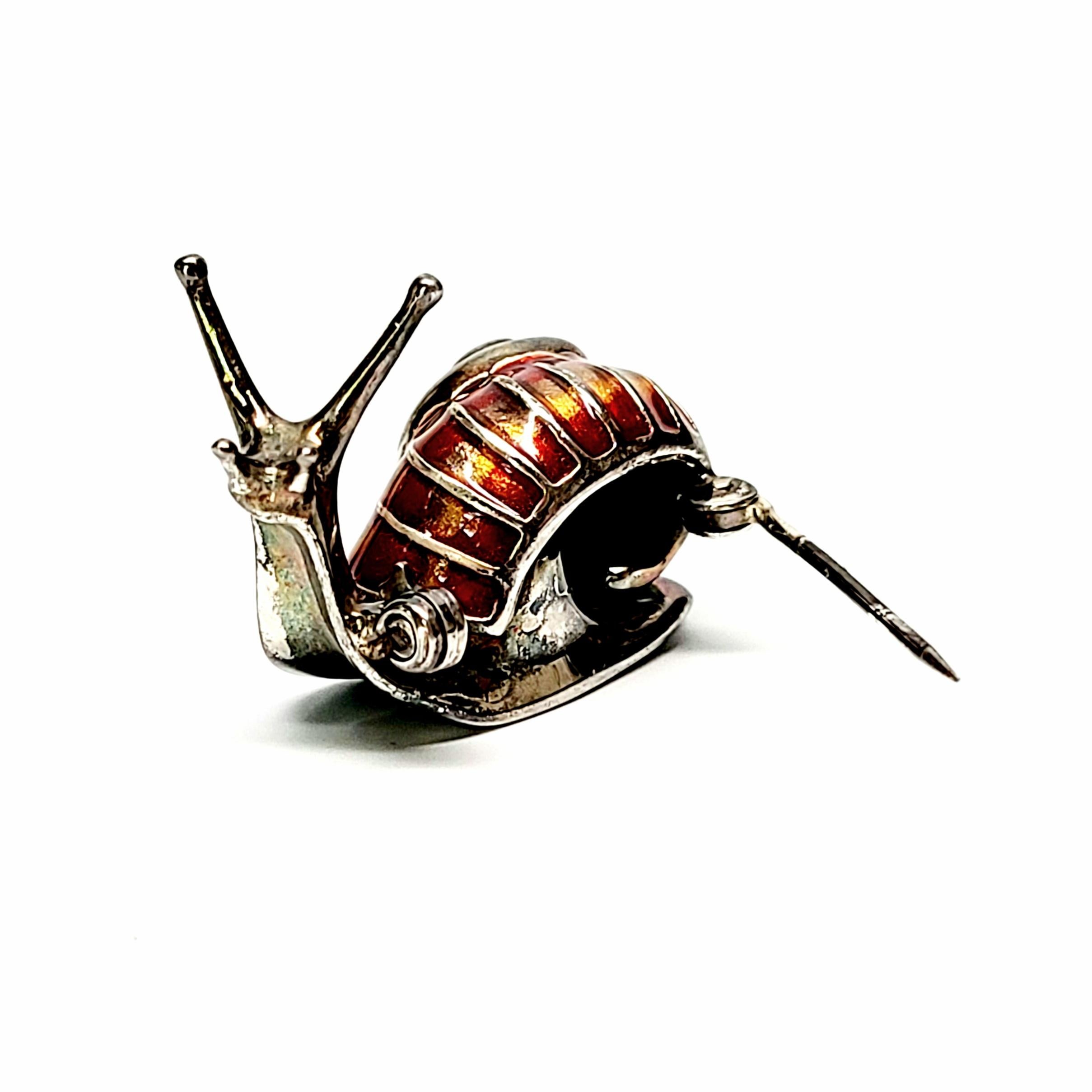 Italian Sterling Silver and Enamel Snail Pin 2