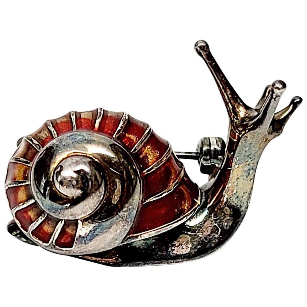 Italian Sterling Silver and Enamel Snail Pin