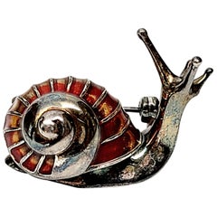 Vintage Italian Sterling Silver and Enamel Snail Pin