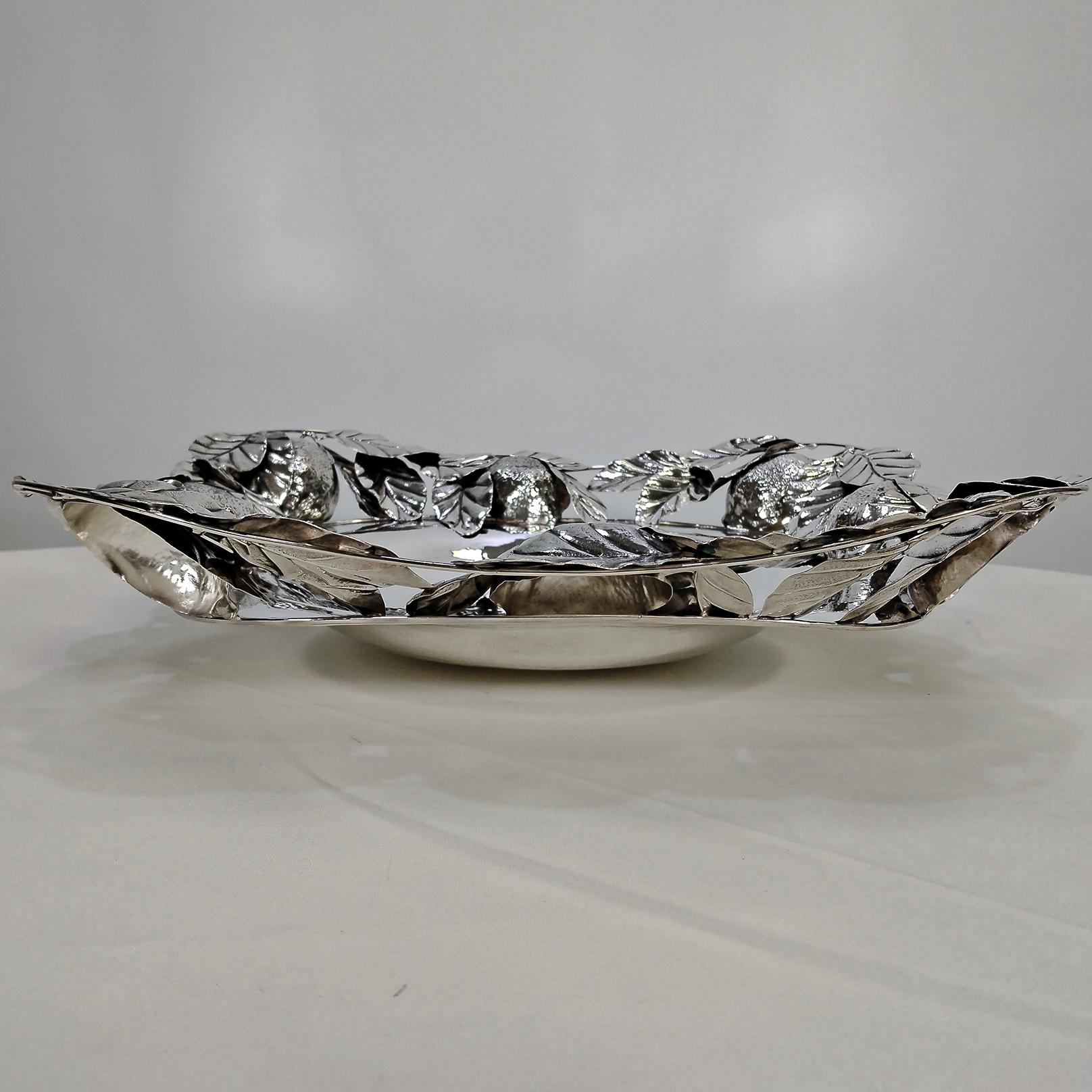 Italian Sterling Silver Centerpiece with lemons For Sale 4