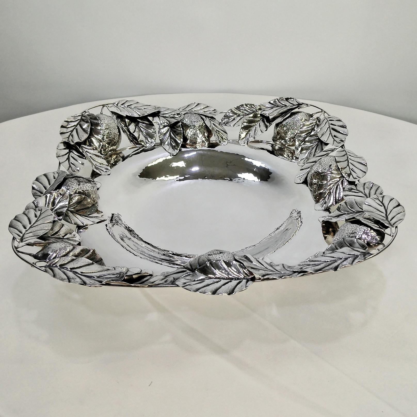 Hand-Crafted Italian Sterling Silver Centerpiece with lemons For Sale