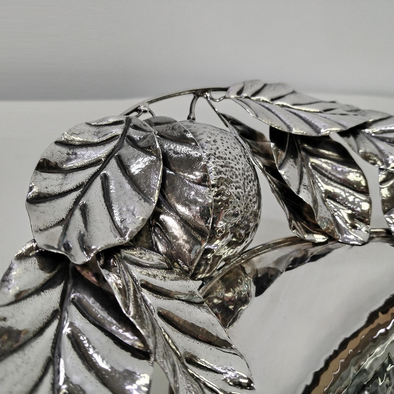 Italian Sterling Silver Centerpiece with lemons For Sale 3