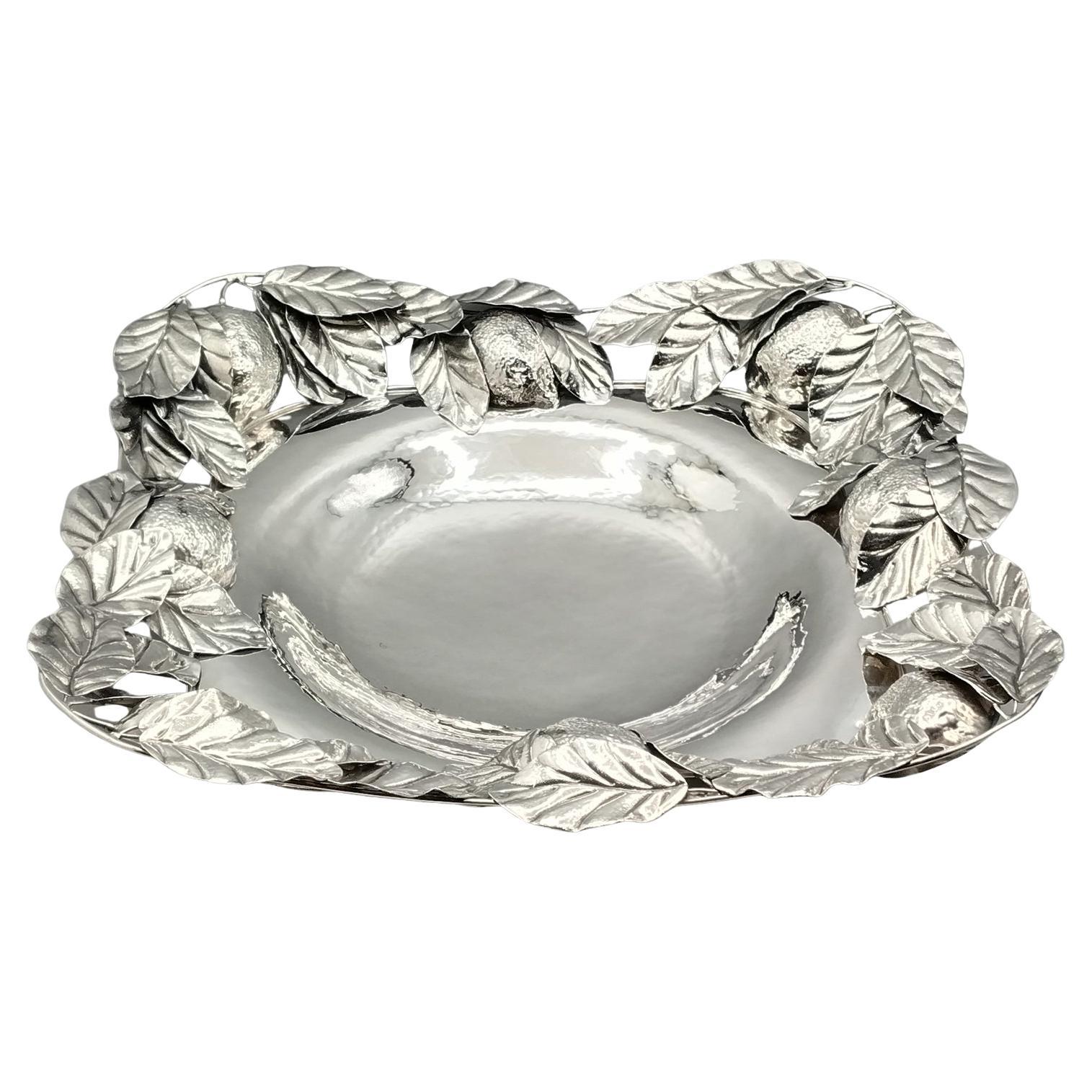 Centro de mesa italiano de plata de ley con limones