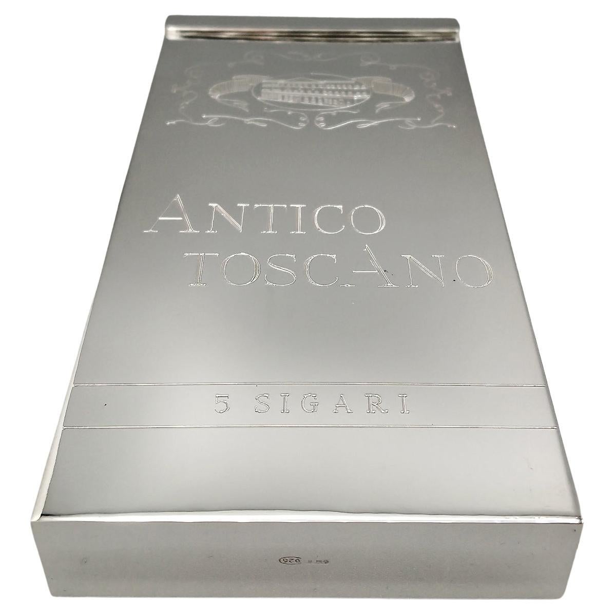 Italienische Zigarrenkiste aus Sterlingsilber mit 'Antico Toscano' Gravur