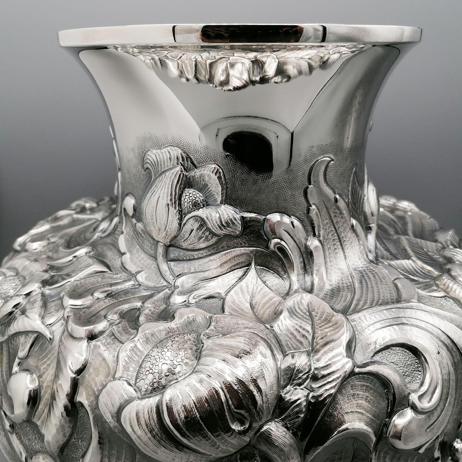 Italian Sterling Silver Embossed Vase For Sale 5
