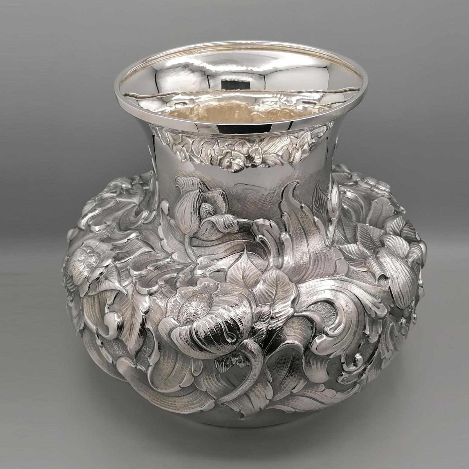 Italian Sterling Silver Embossed Vase For Sale 7
