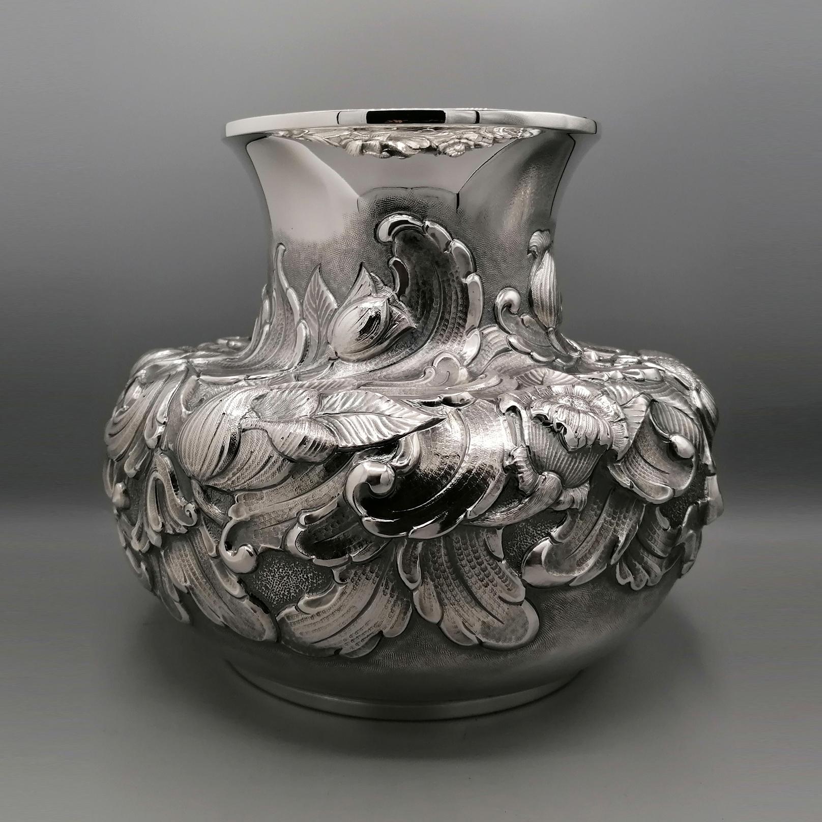 Italian Sterling Silver Embossed Vase For Sale 9