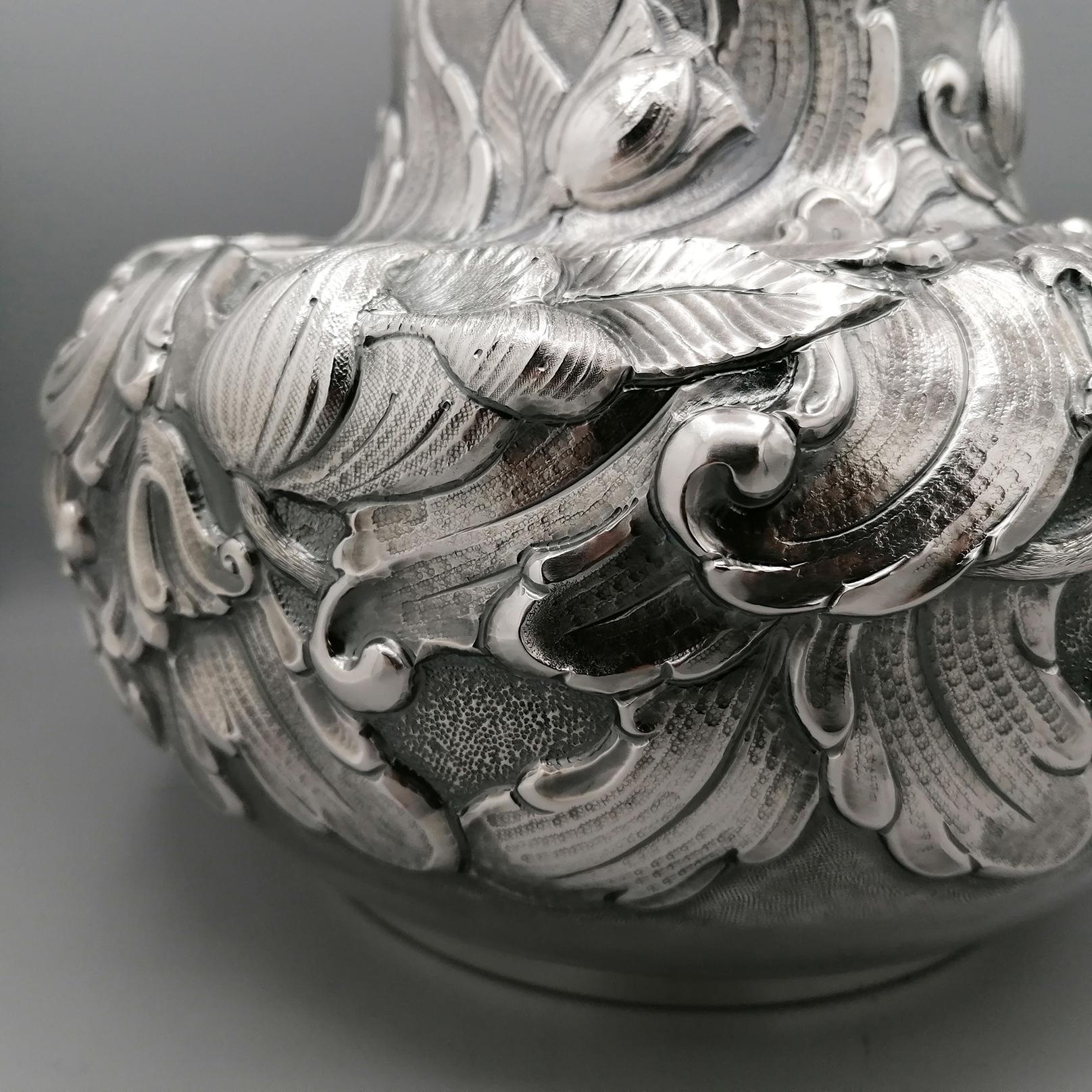Engraved Italian Sterling Silver Embossed Vase For Sale
