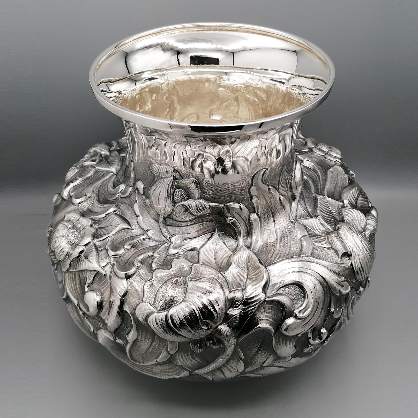 Italian Sterling Silver Embossed Vase For Sale 3