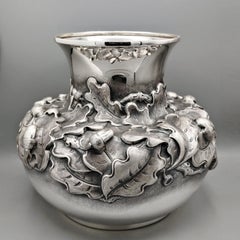 Italian Sterling Silver Embossed Vase with Oak leaves and Acorns