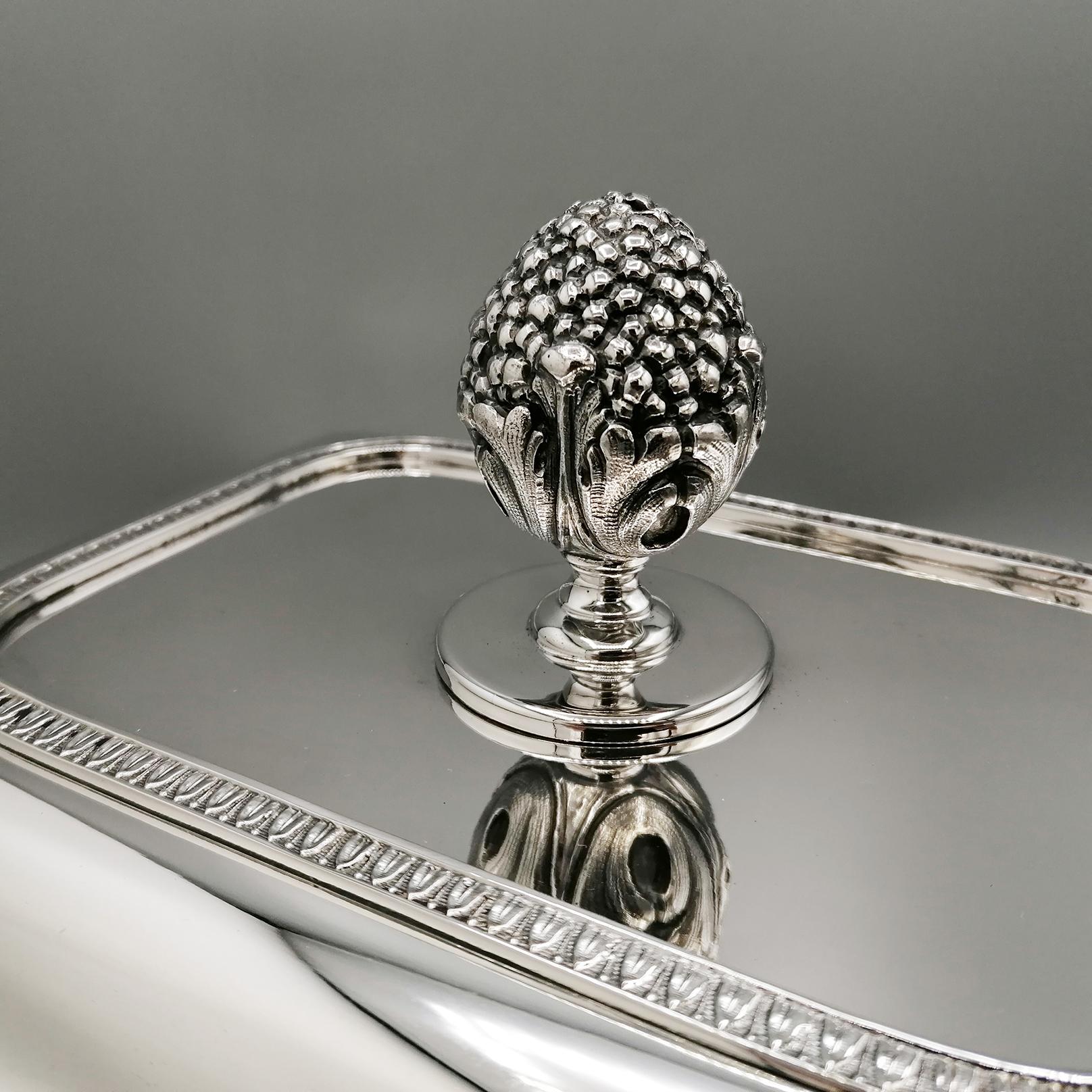 Italian Sterling Silver Entrre Dish Empire Style In Excellent Condition For Sale In VALENZA, IT