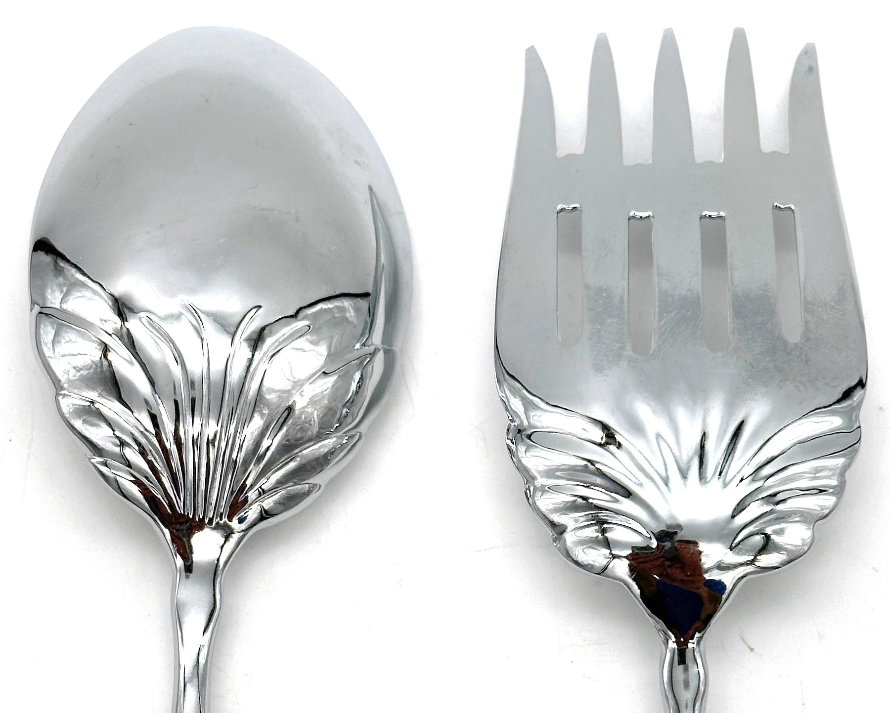 Juego de Ensalada, Tenedor y Cuchara de Plata de Ley Italiana con Cabeza de Caballo Figurada y Chapa de Plata en venta 1