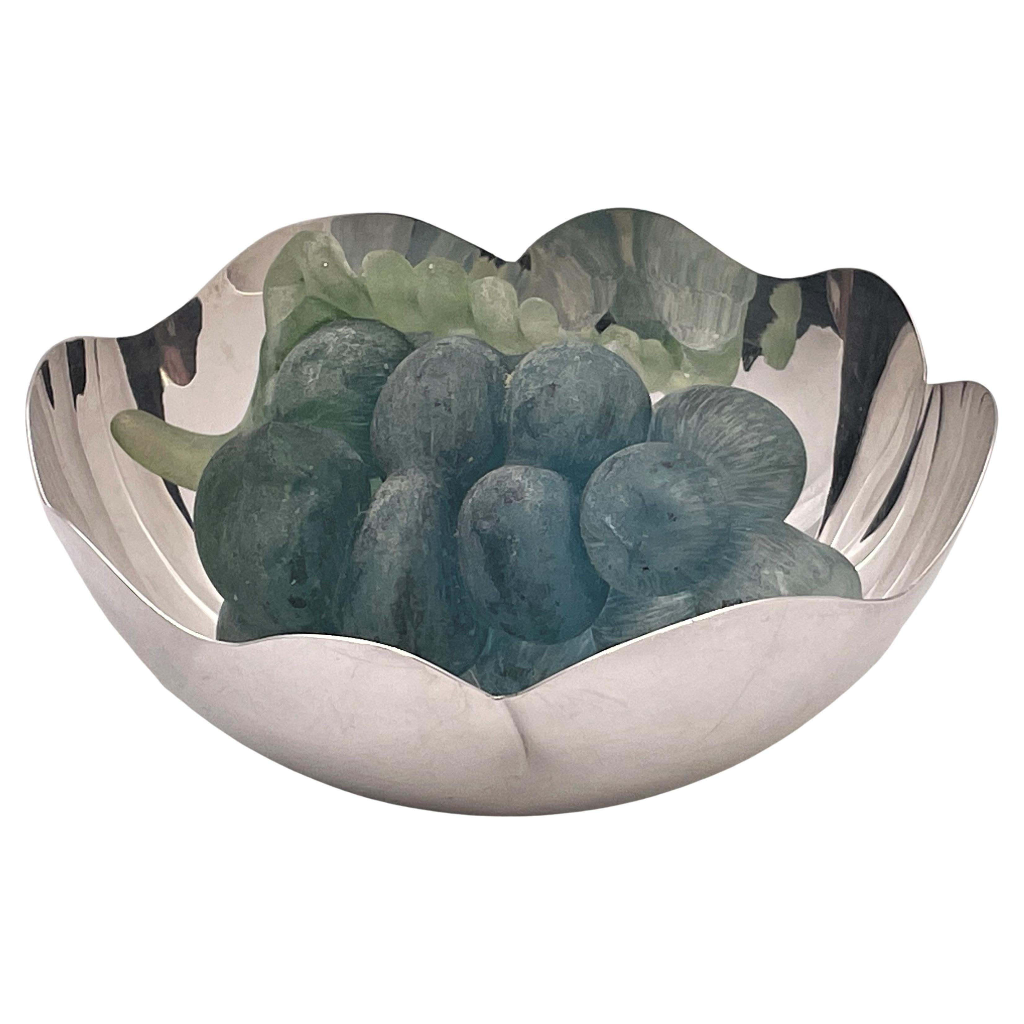 Italian Sterling Silver Flower-Shaped Bowl in Mid-Century Modern Style Pampaloni
