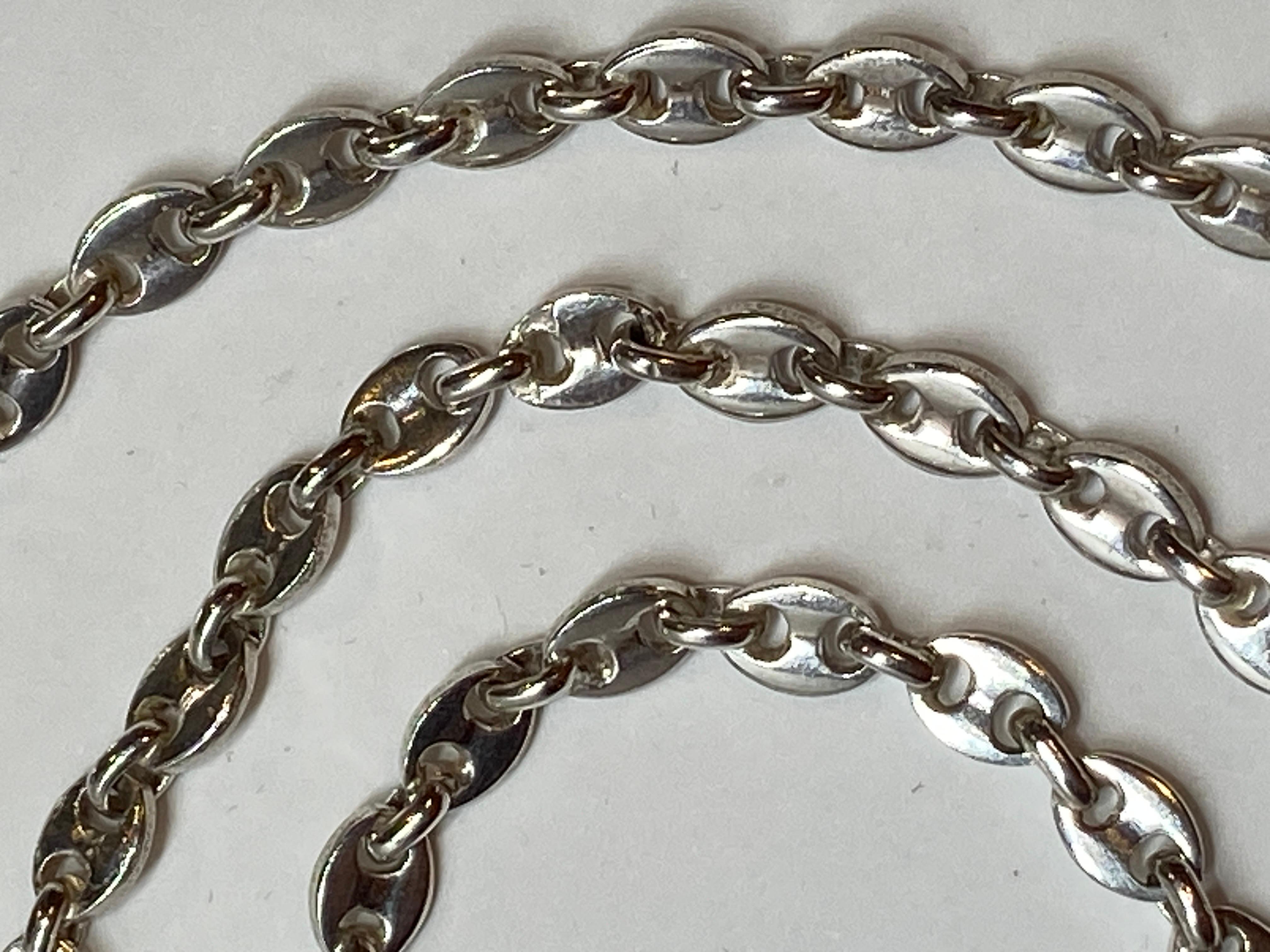 Italian Sterling Silver Gucci-Style Heavy Chain-Link Necklace For Sale 2