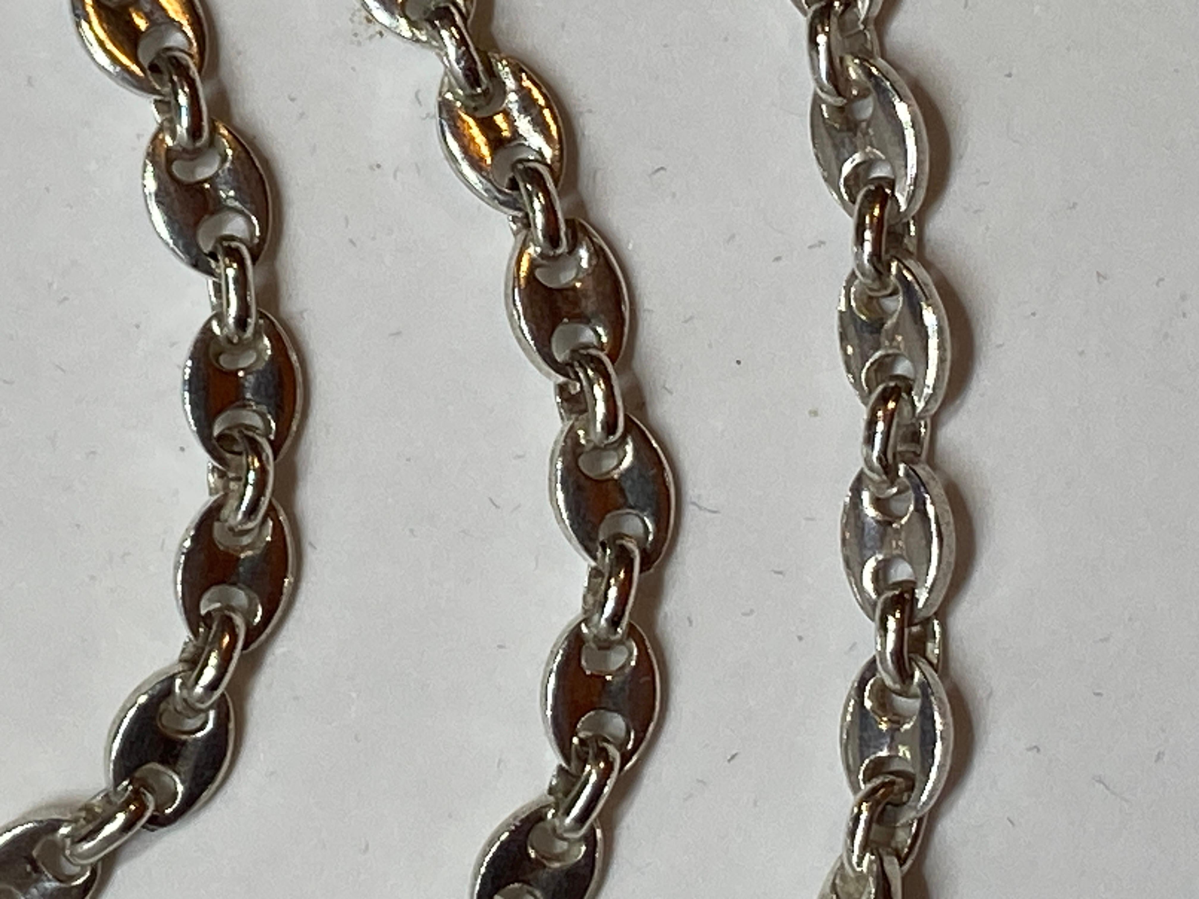 Italian Sterling Silver Gucci-Style Heavy Chain-Link Necklace For Sale 3